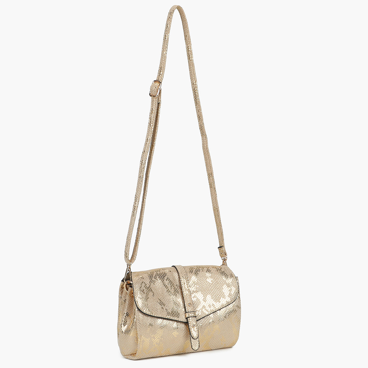 Sac porté croisé effet python doré