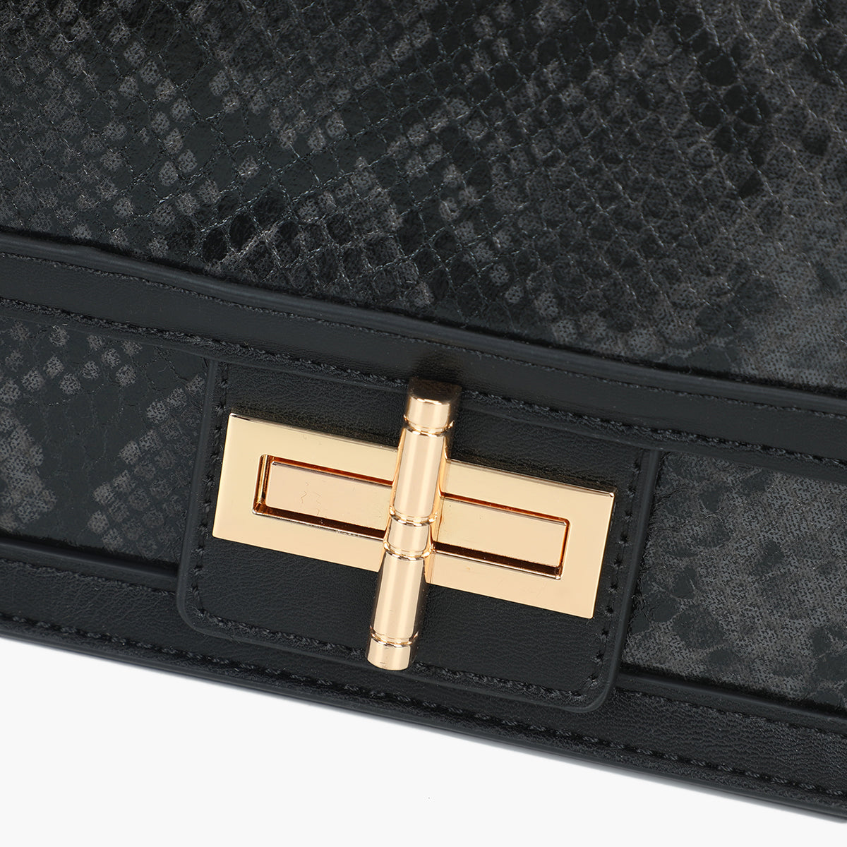 Petit sac cartable à bandoulière effet croco noir