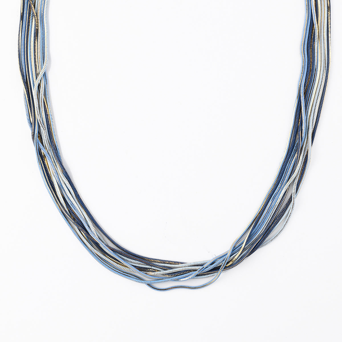 Collier multi chaînes bleu et doré