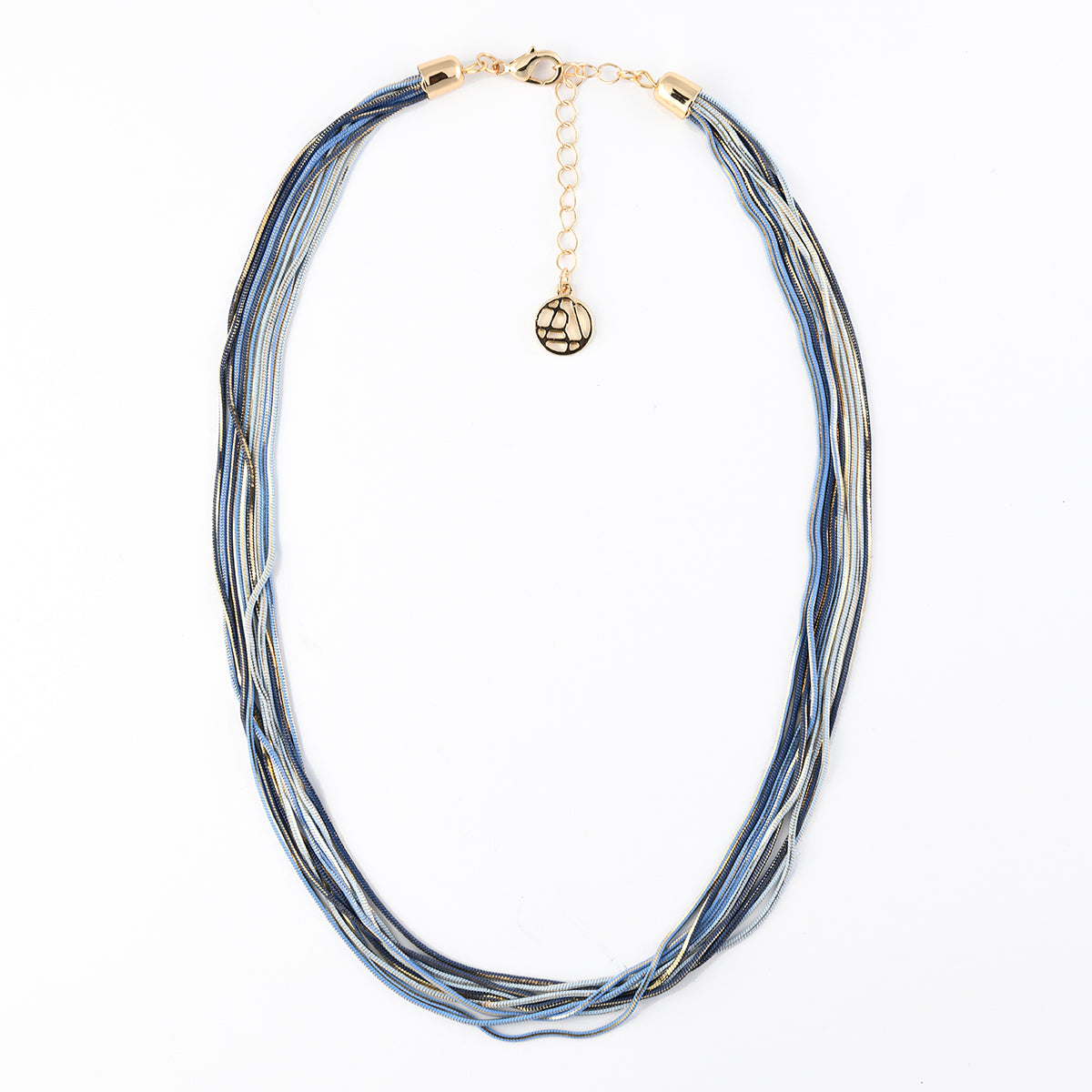 Collier multi chaînes bleu et doré