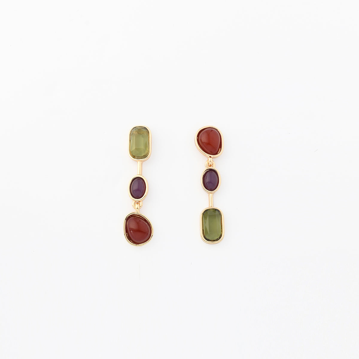 Boucles d'oreilles cabochons violet et vert