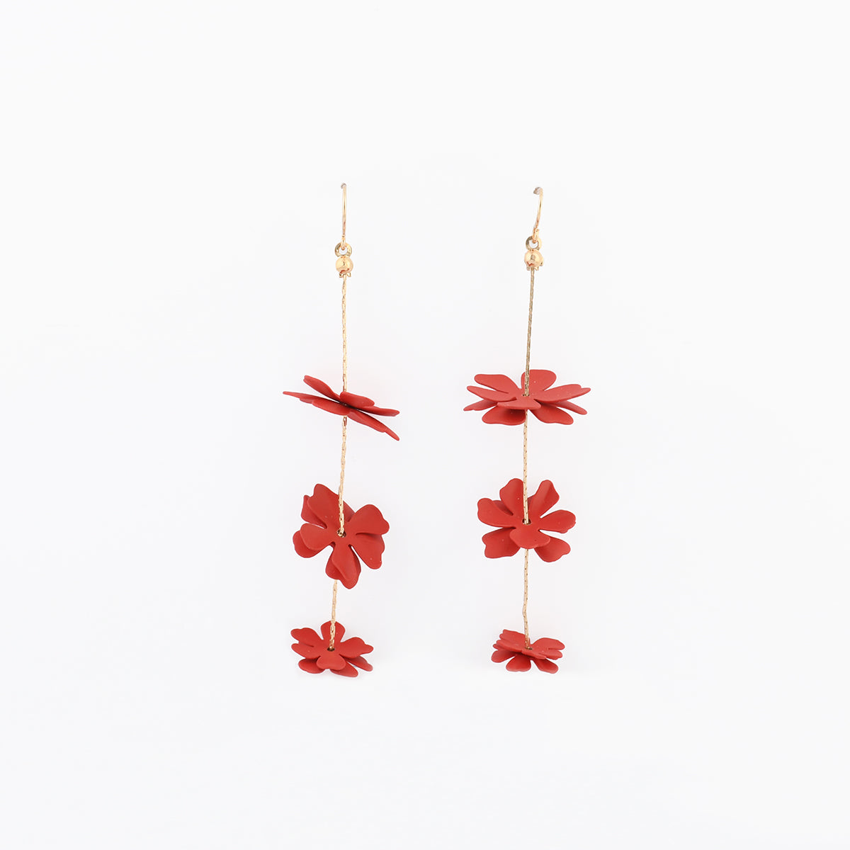 Boucles d'oreilles fleurs en coating rouge