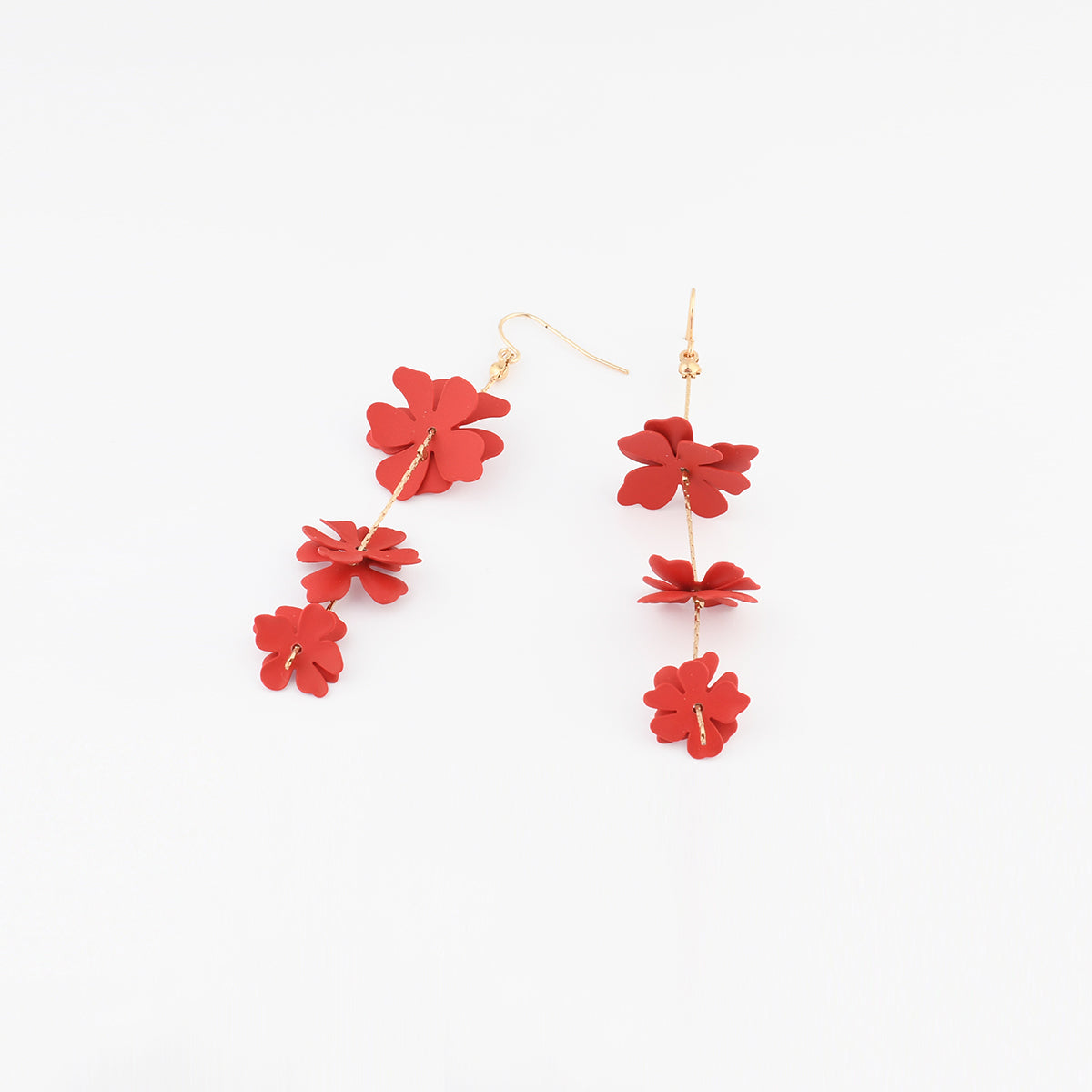 Boucles d'oreilles fleurs en coating rouge