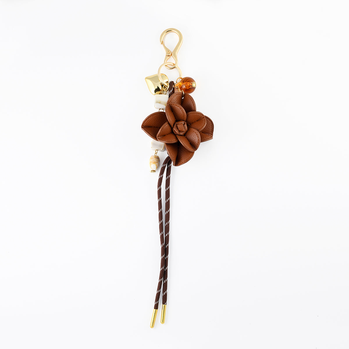 Bijoux de sac fleur et cordon marron