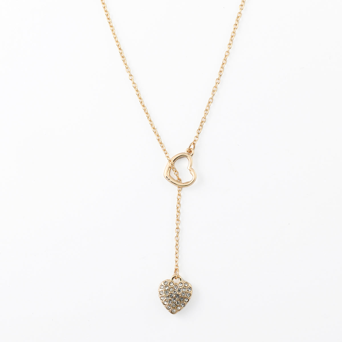 Collier à pendentifs cœurs dorés et strassés
