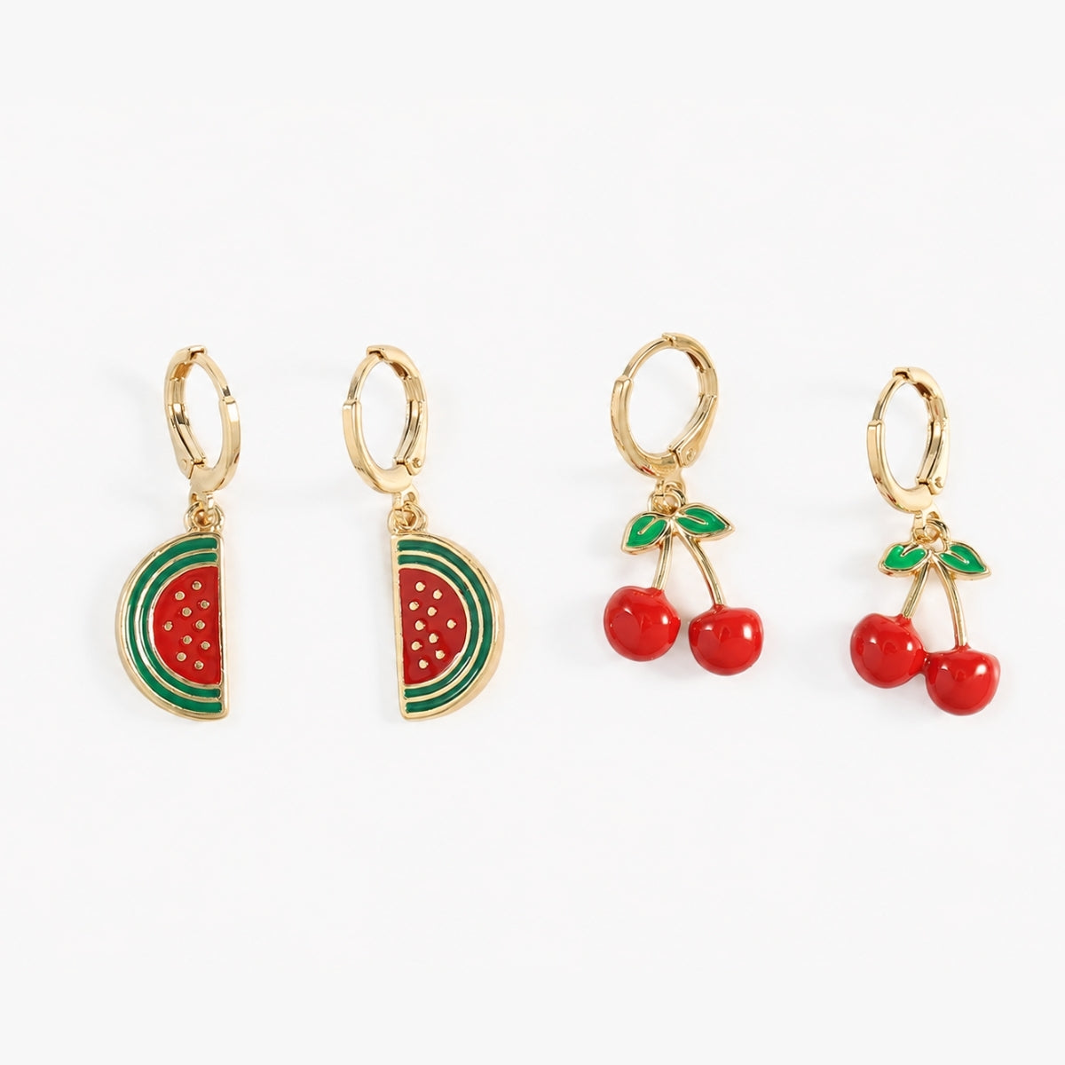 Set x2 paires petites créoles pastèques et cerises
