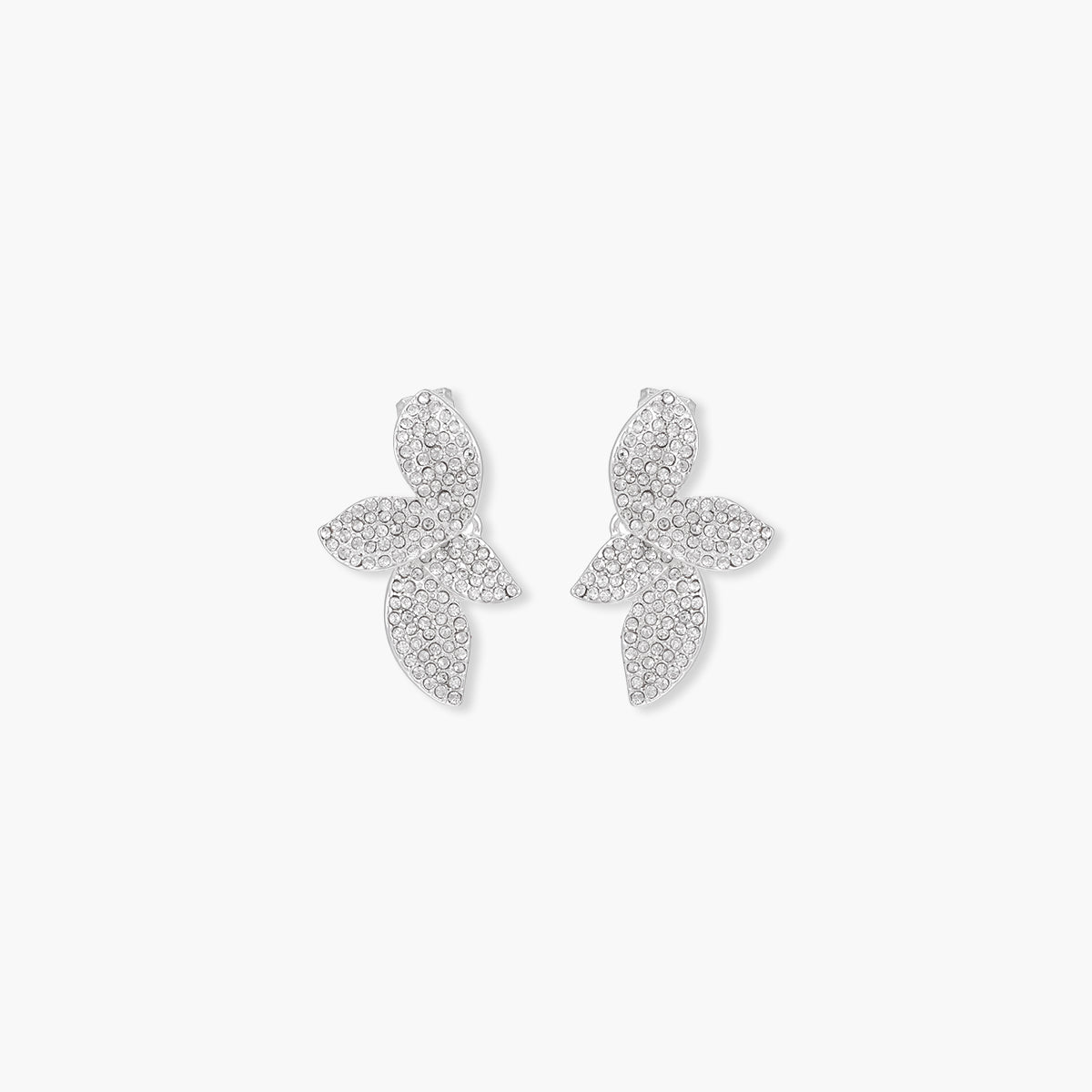 Boucles d'oreilles clips - feuilles strassées argentées