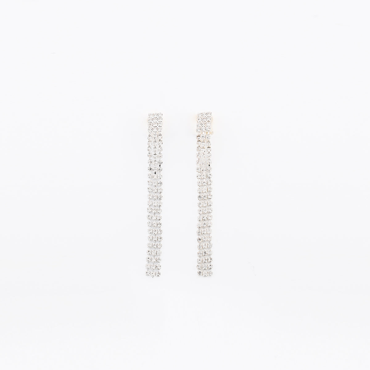 Boucles d'oreilles clips - pendantes strassées argentées