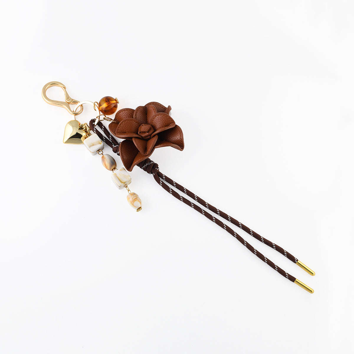 Bijoux de sac fleur et cordon marron