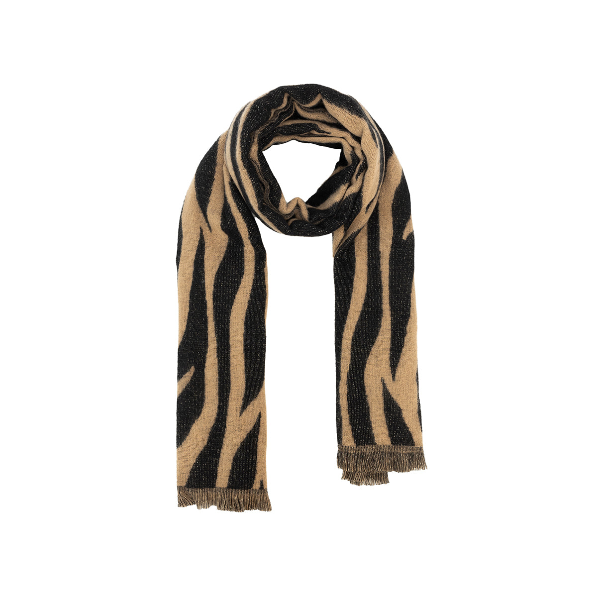 Echarpe motif zèbre beige et noir