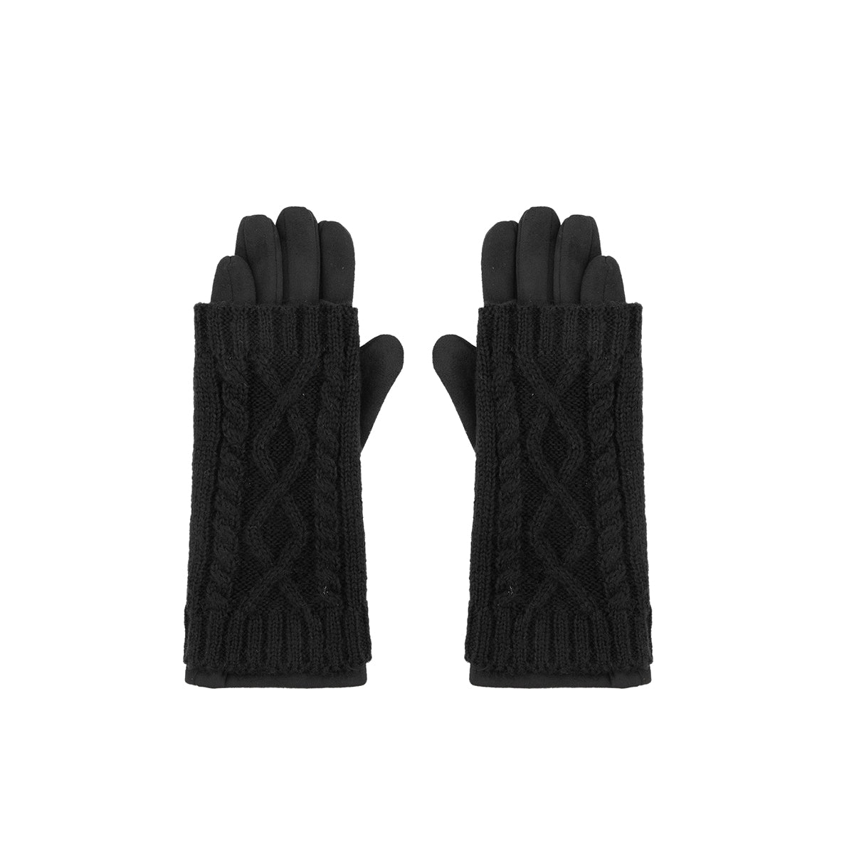 Gants noirs avec mitaines en maille torsadée