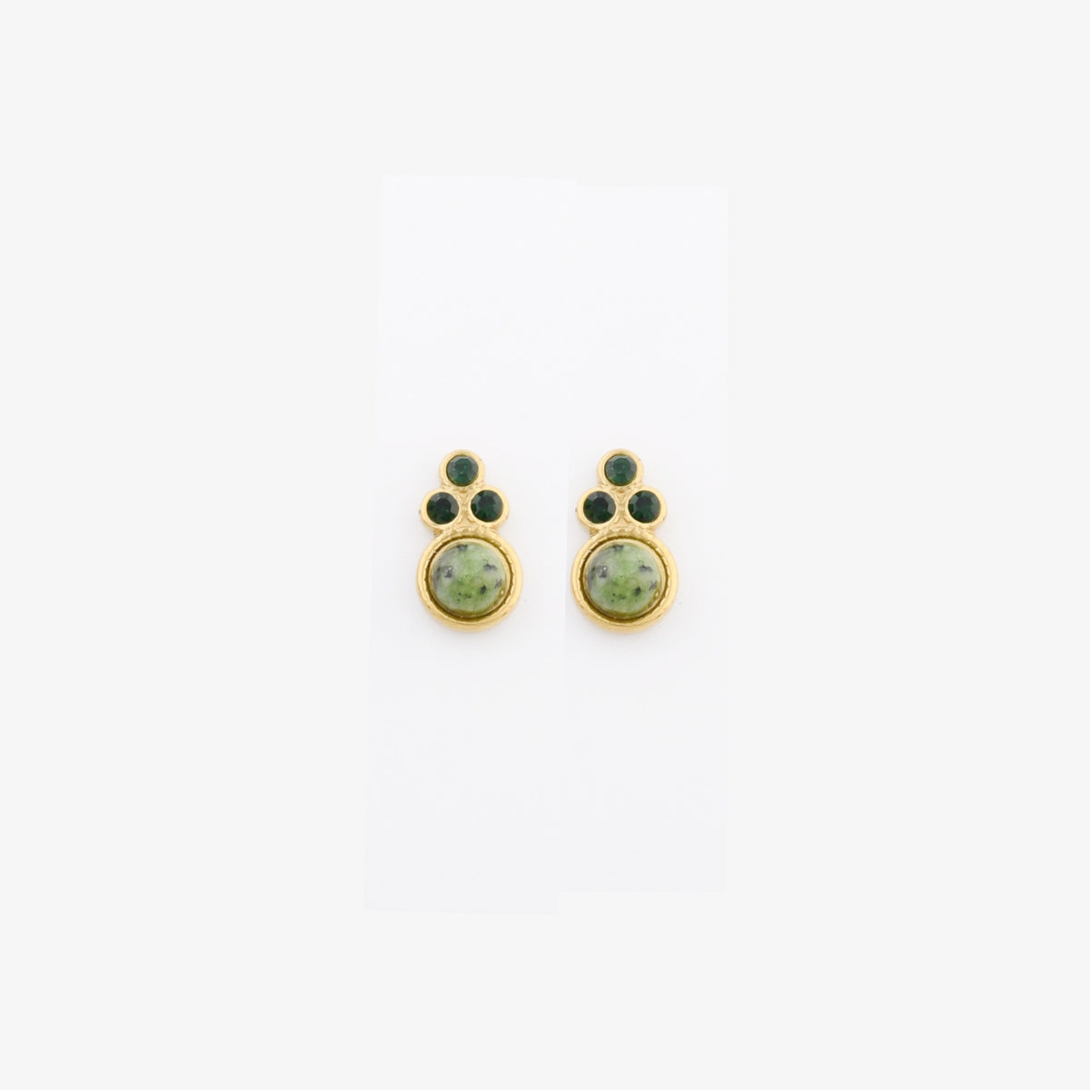 Boucles d'oreilles puces en acier inoxydable et pierre verte