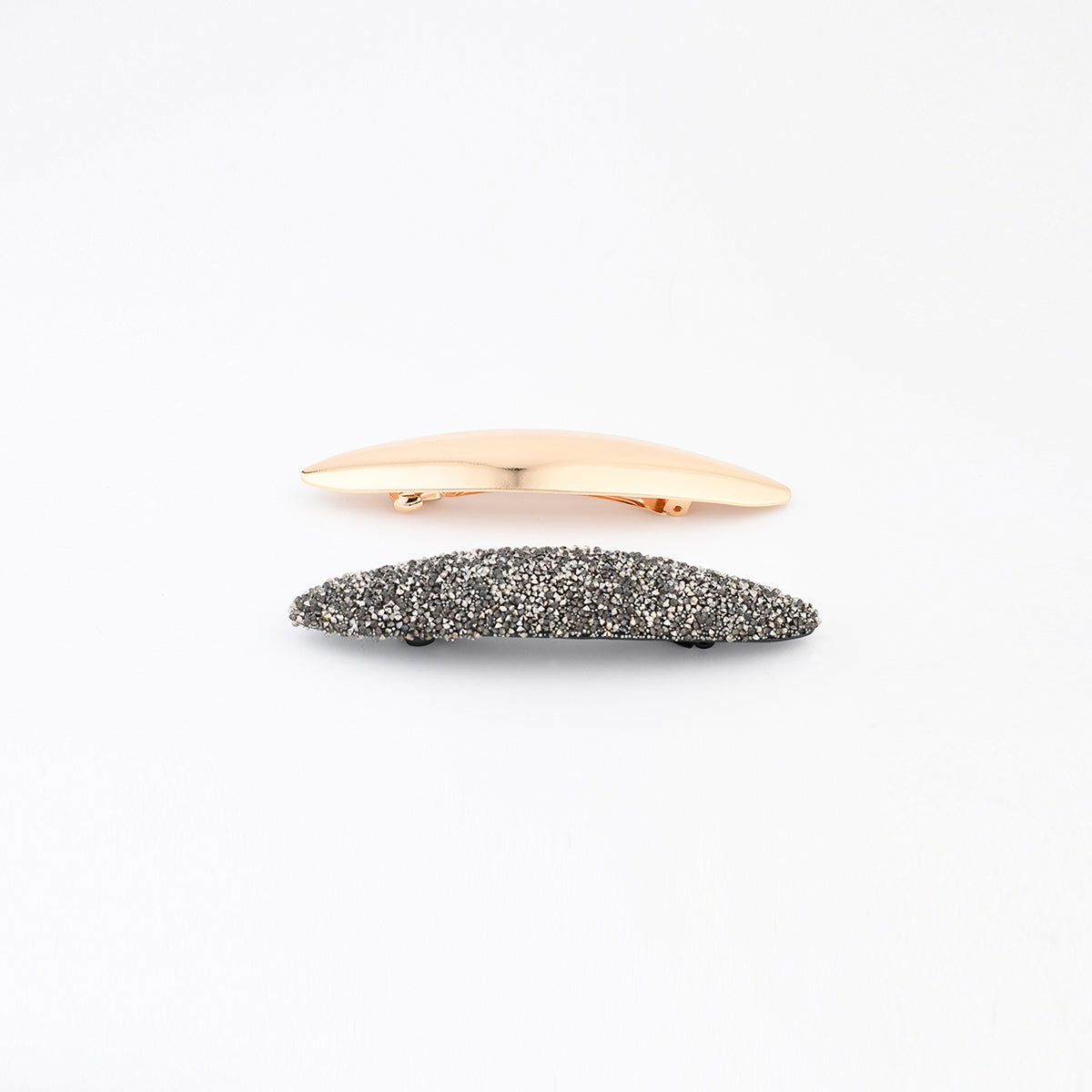 Set de 2 barrettes à cheveux dorées et strass gris