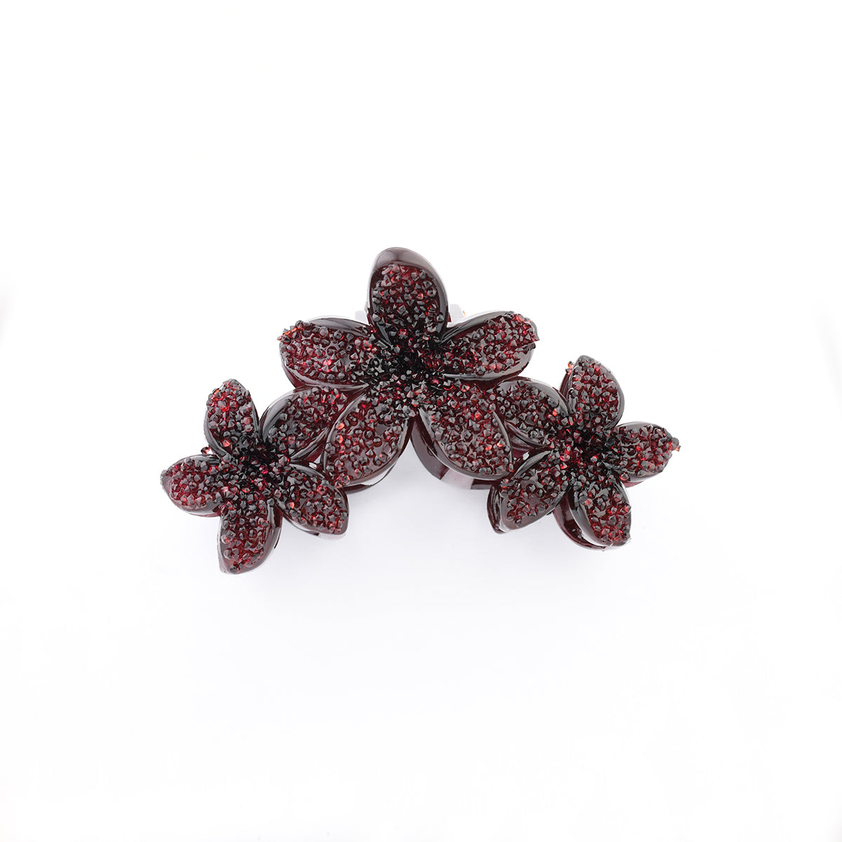Pince à cheveux fleurs bordeaux à strass
