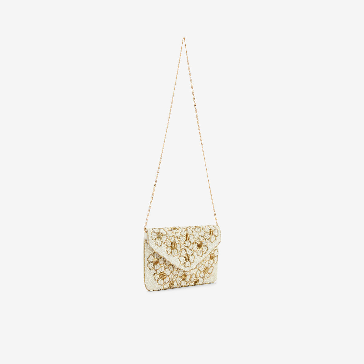 Pochette perlée à fleurs dorées et ivoires