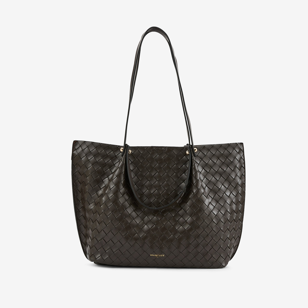 Sac cabas effet cuir tressé marron