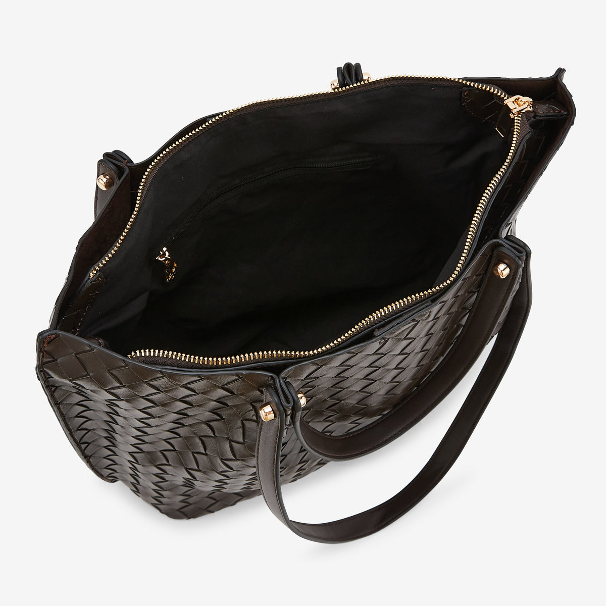 Sac cabas effet cuir tressé marron