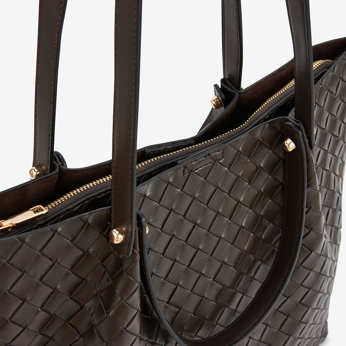 Sac cabas effet cuir tressé marron
