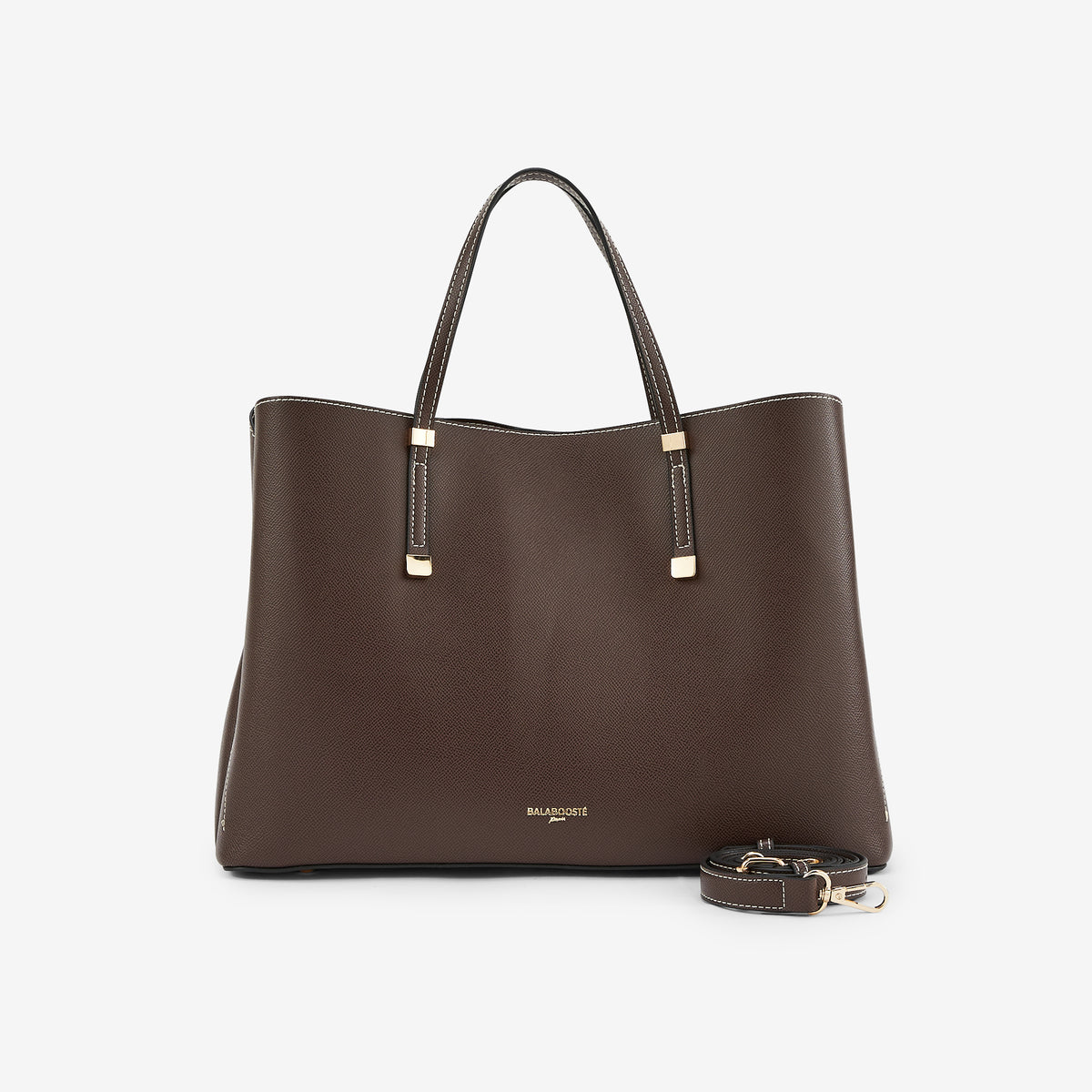Grand sac à main effet grainé marron