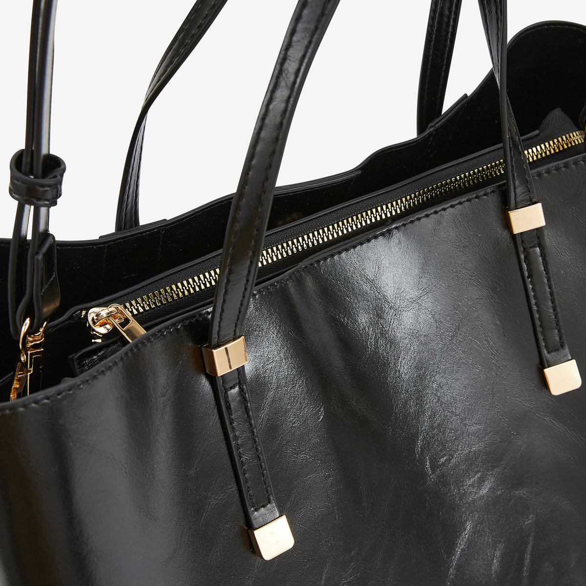Grand sac à main en simili cuir noir