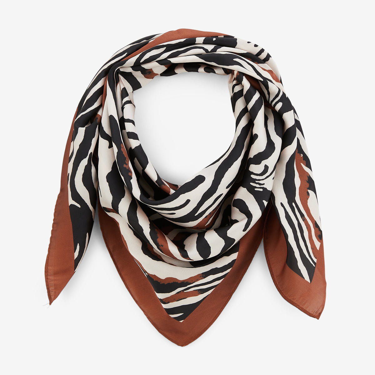 Foulard carré motif zèbre marron et noir