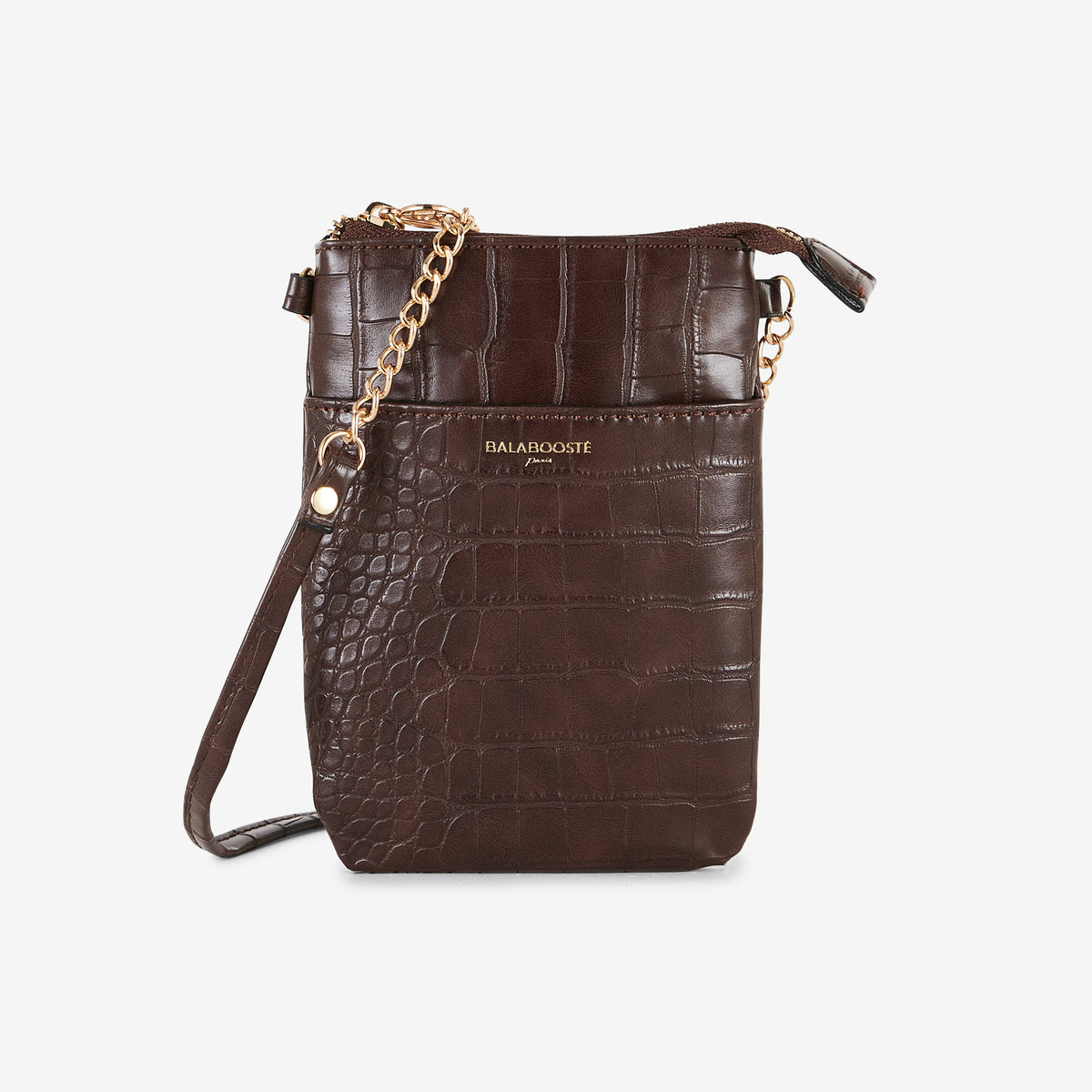 Pochette de téléphone marron effet crocodile