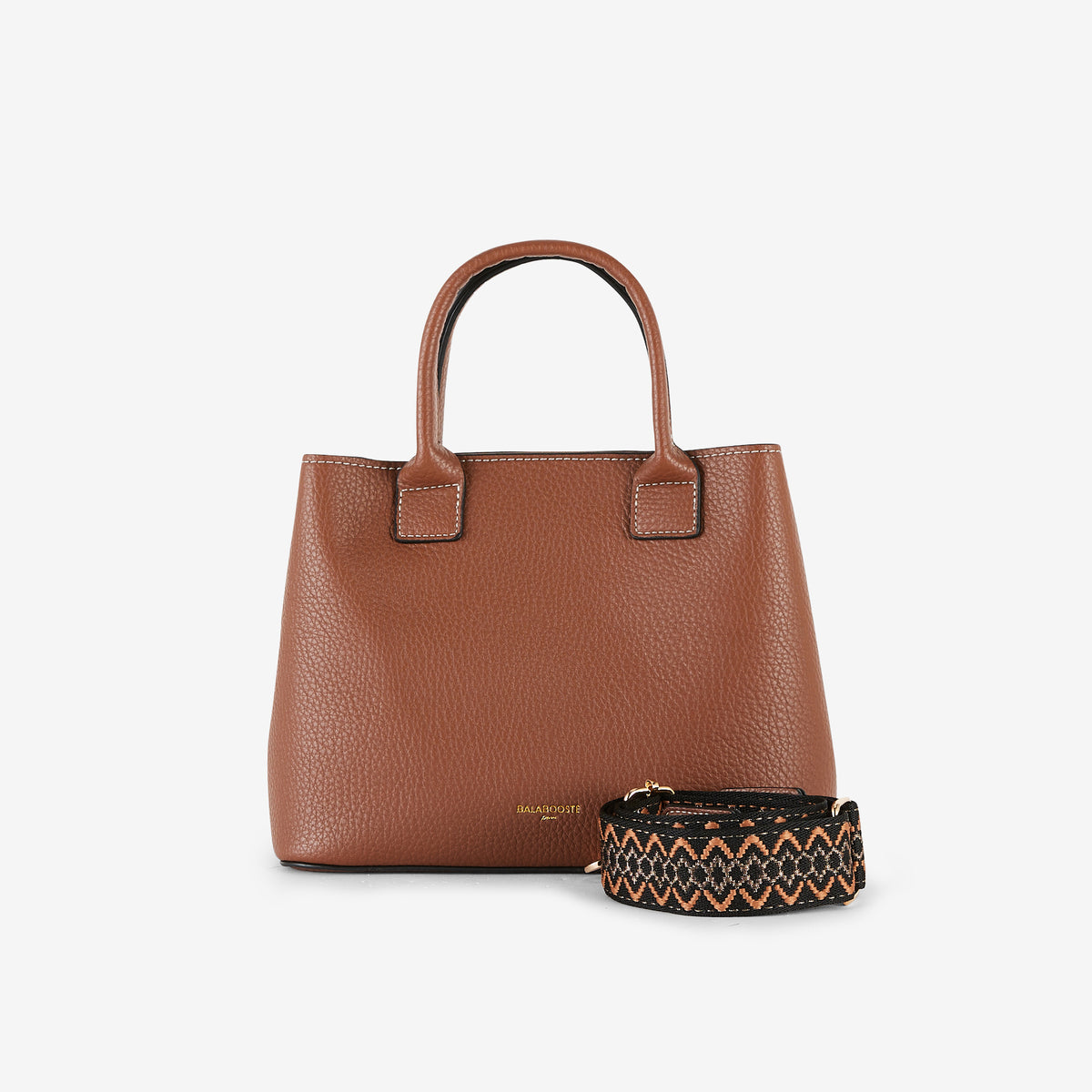 Sac à main cognac effet grainé avec surpiqûres