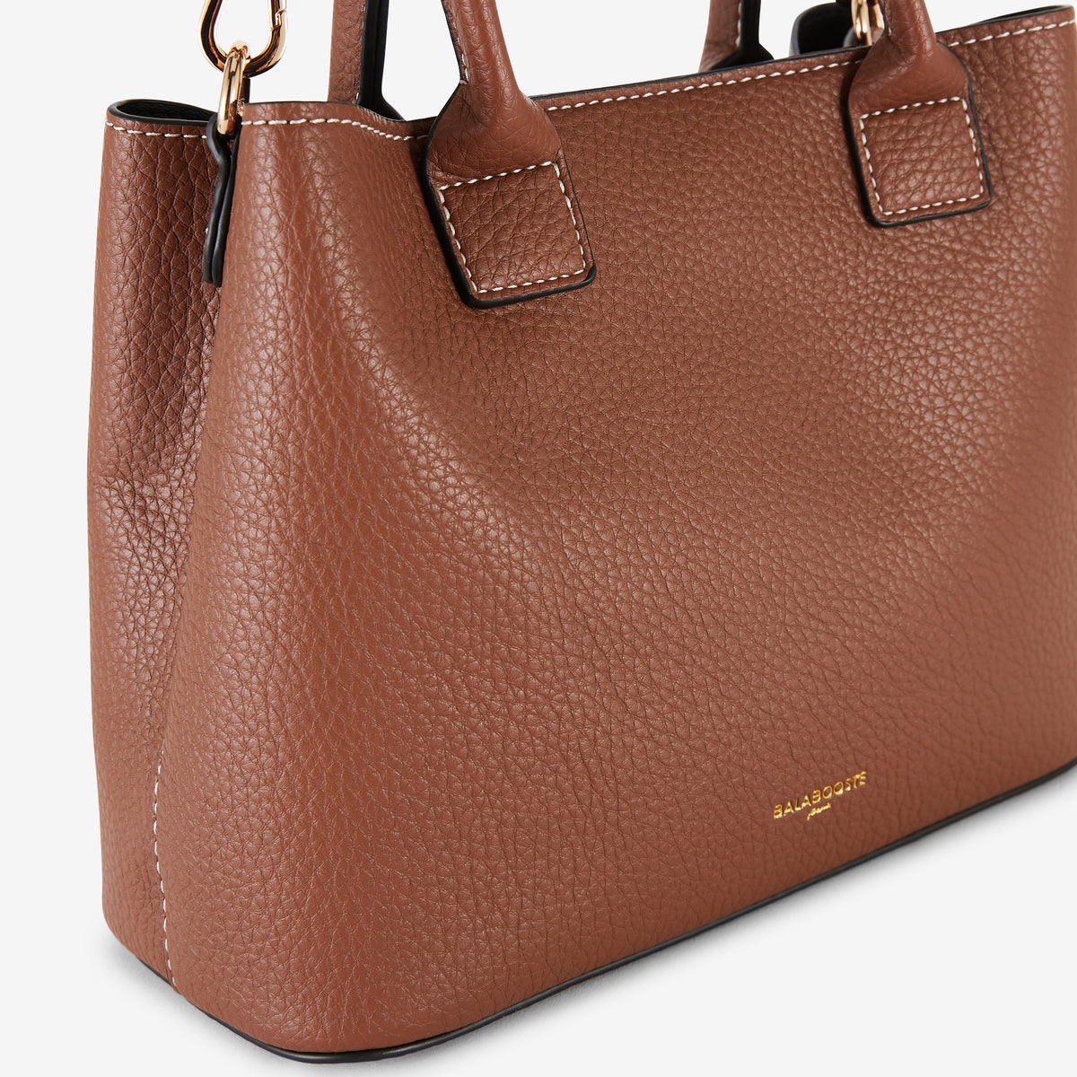 Sac à main cognac effet grainé avec surpiqûres