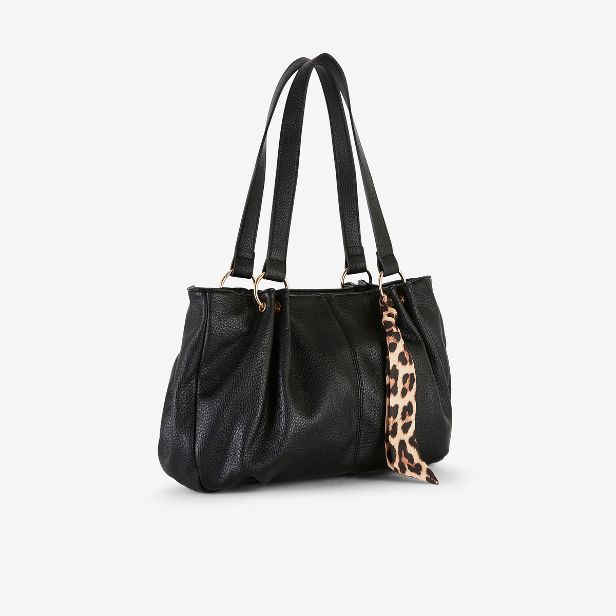Sac porté épaule en simili cuir grainé noir