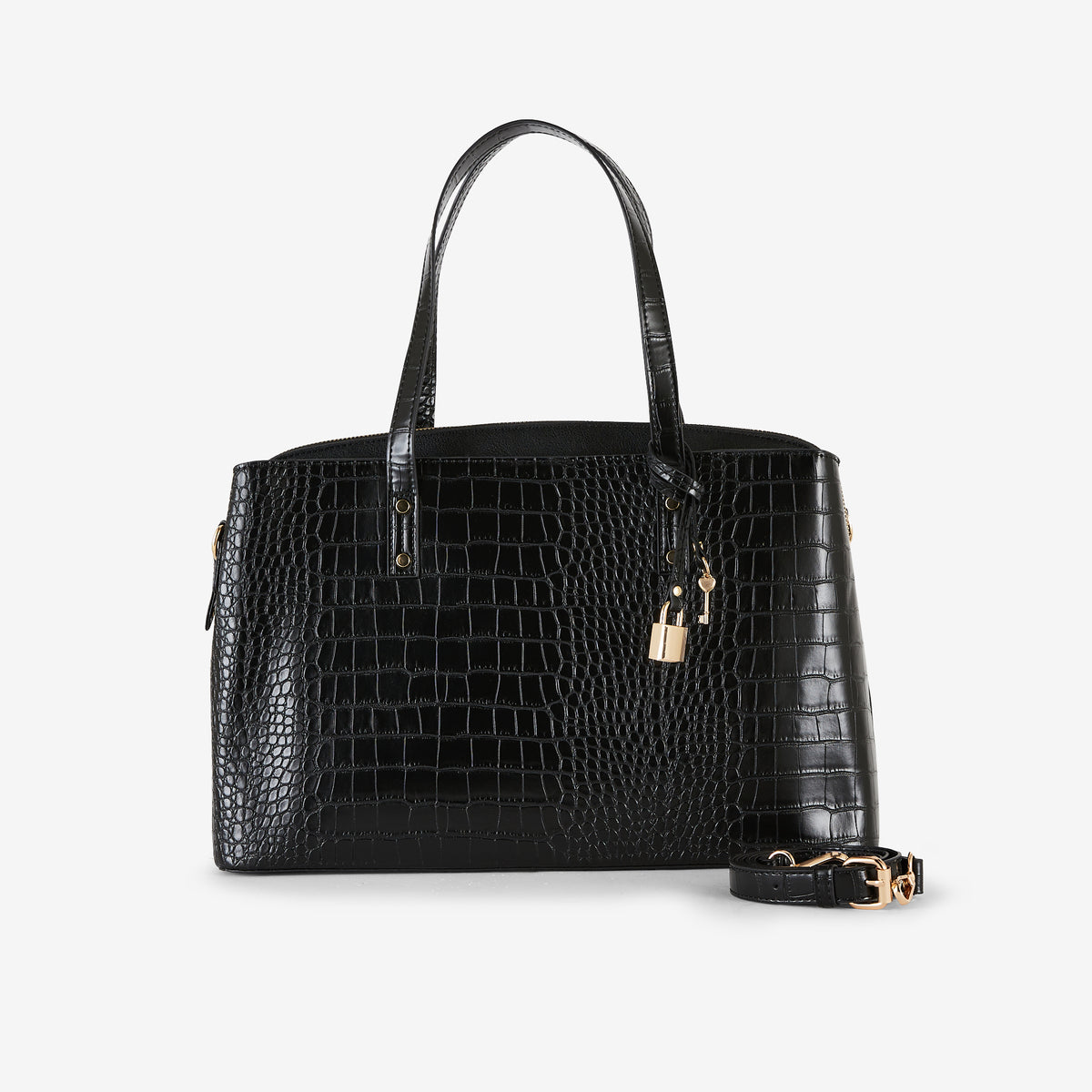 Sac cabas noir effet crocodile