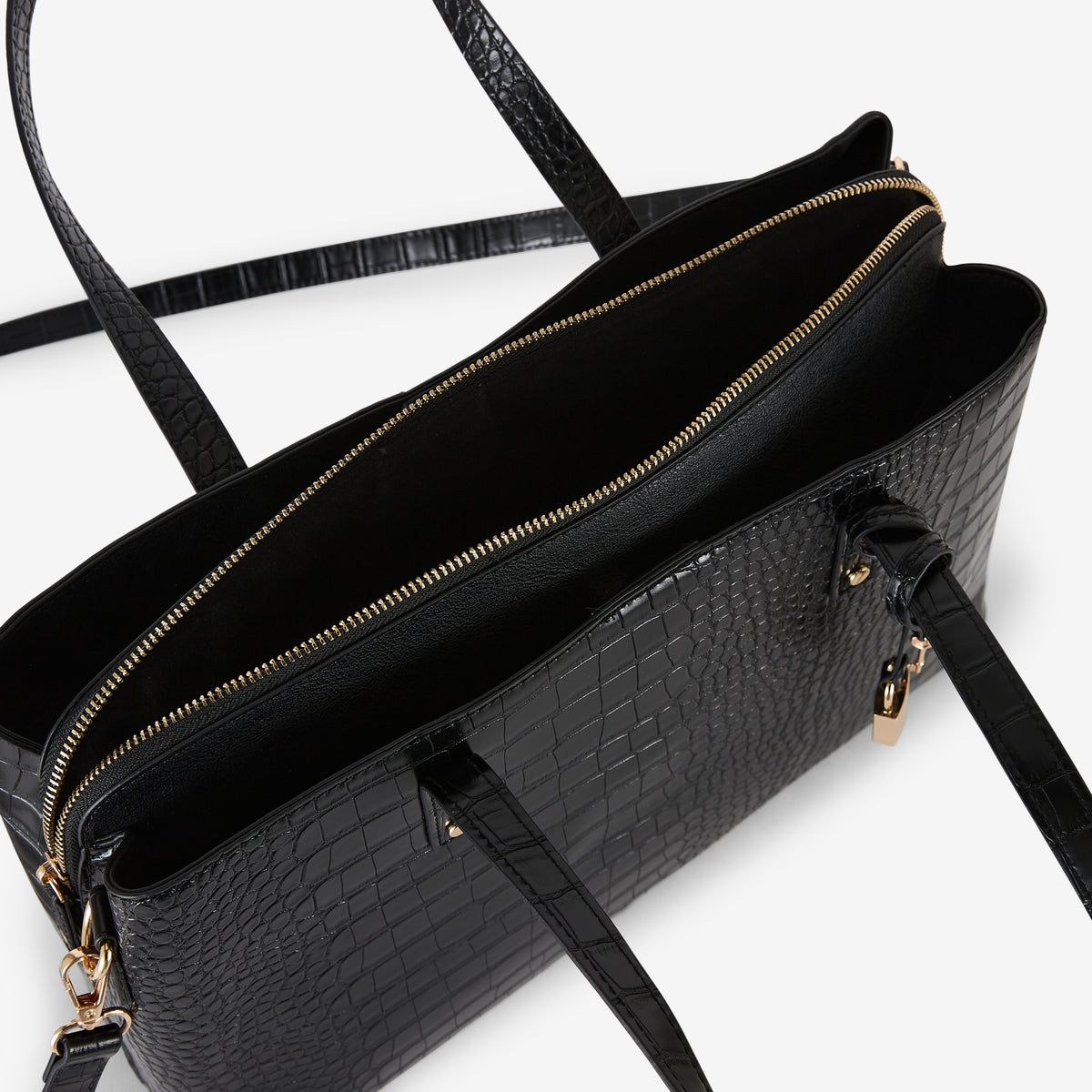 Sac cabas noir effet crocodile