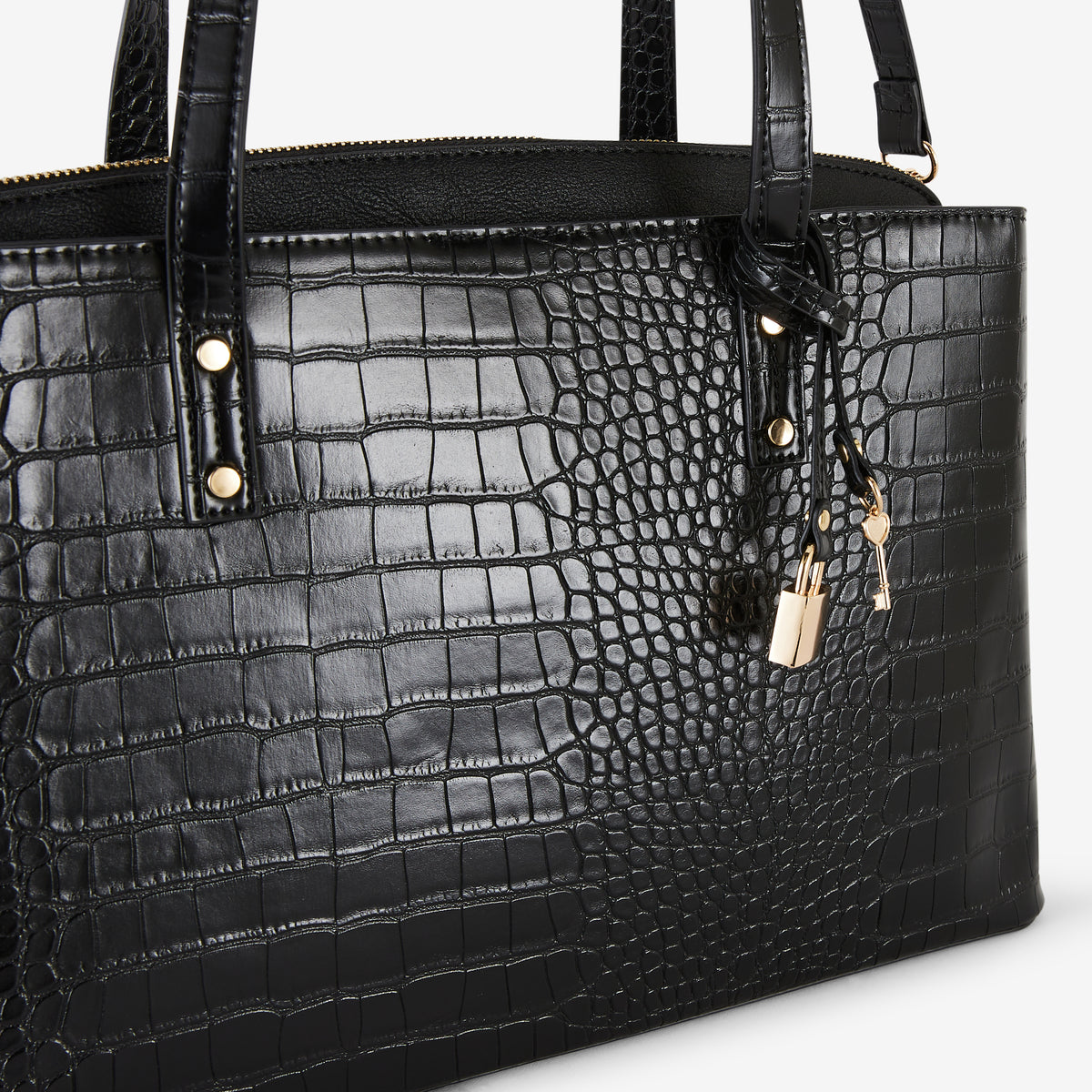 Sac cabas noir effet crocodile