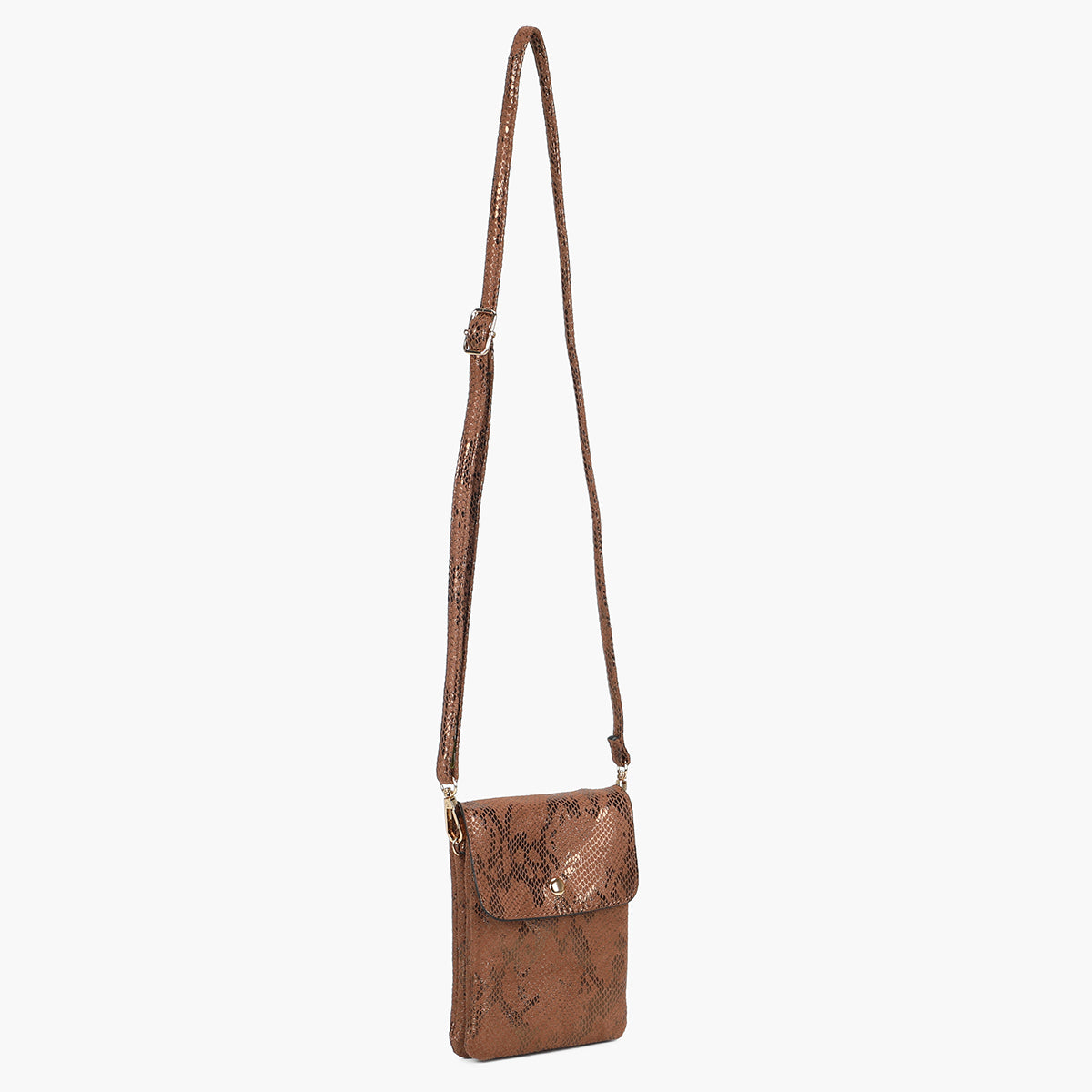 Pochette de téléphone marron effet serpent