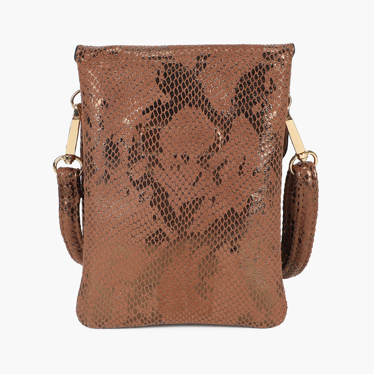 Pochette de téléphone marron effet serpent