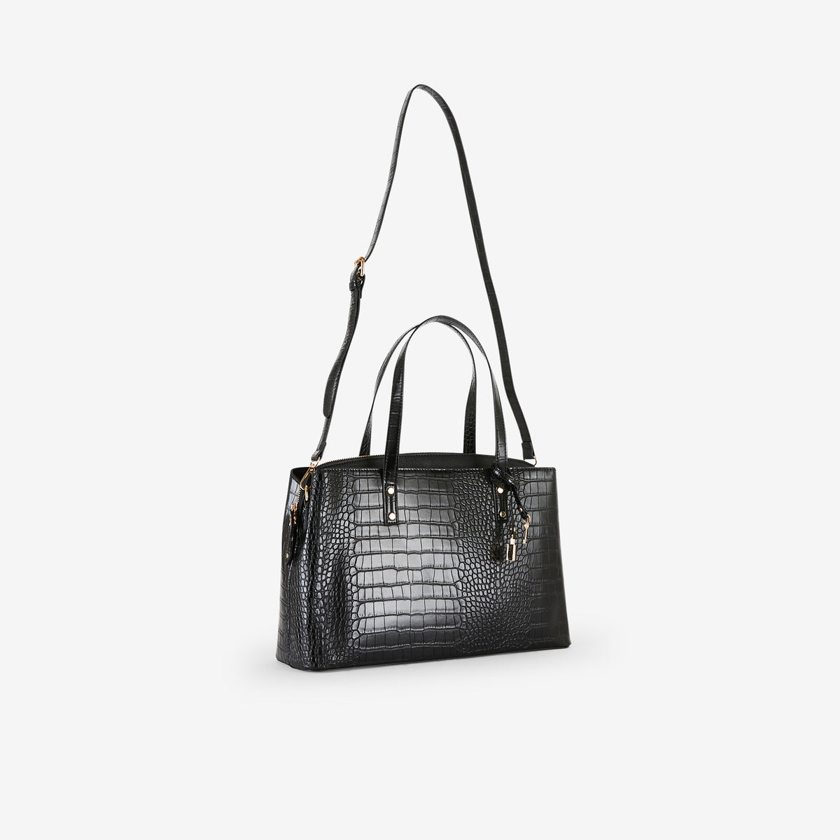 Sac cabas noir effet crocodile