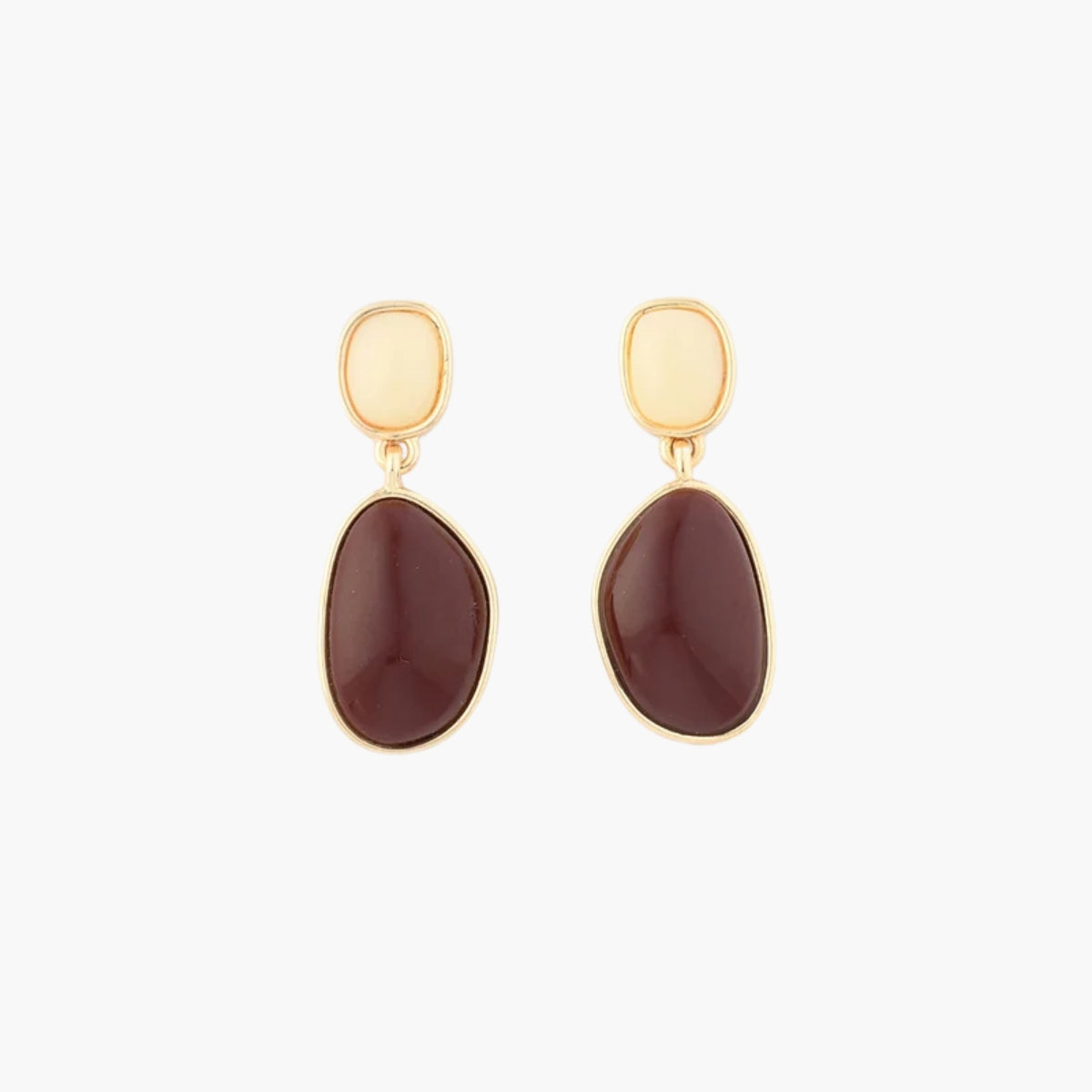 Boucles d'oreilles pendantes ivoire et marron