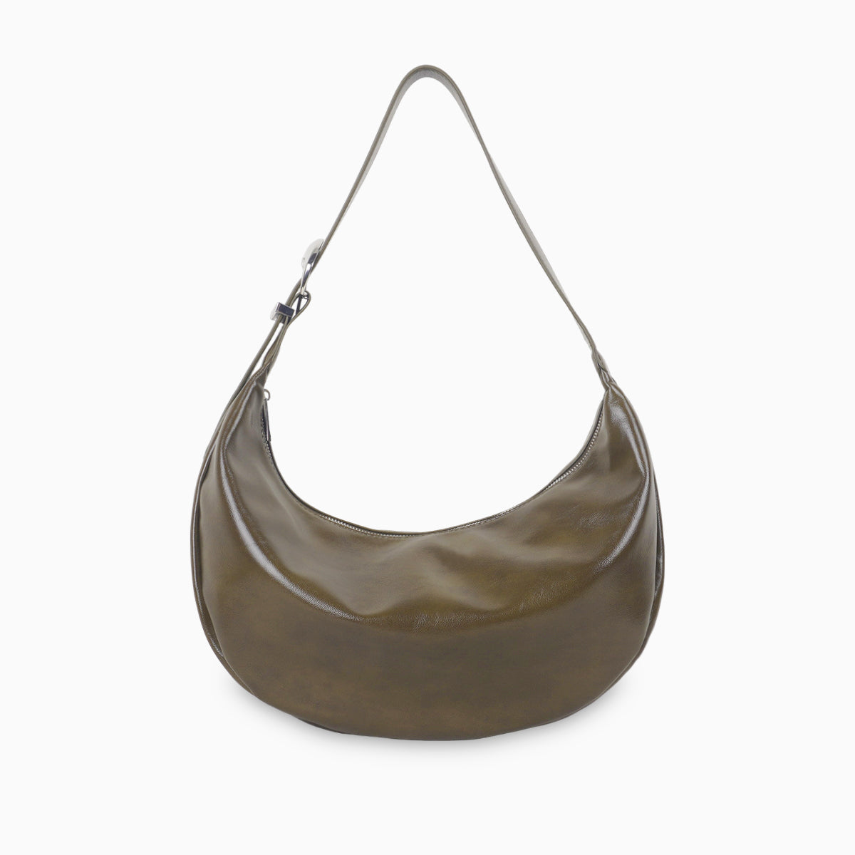 Sac hobo porté épaule effet brillant kaki
