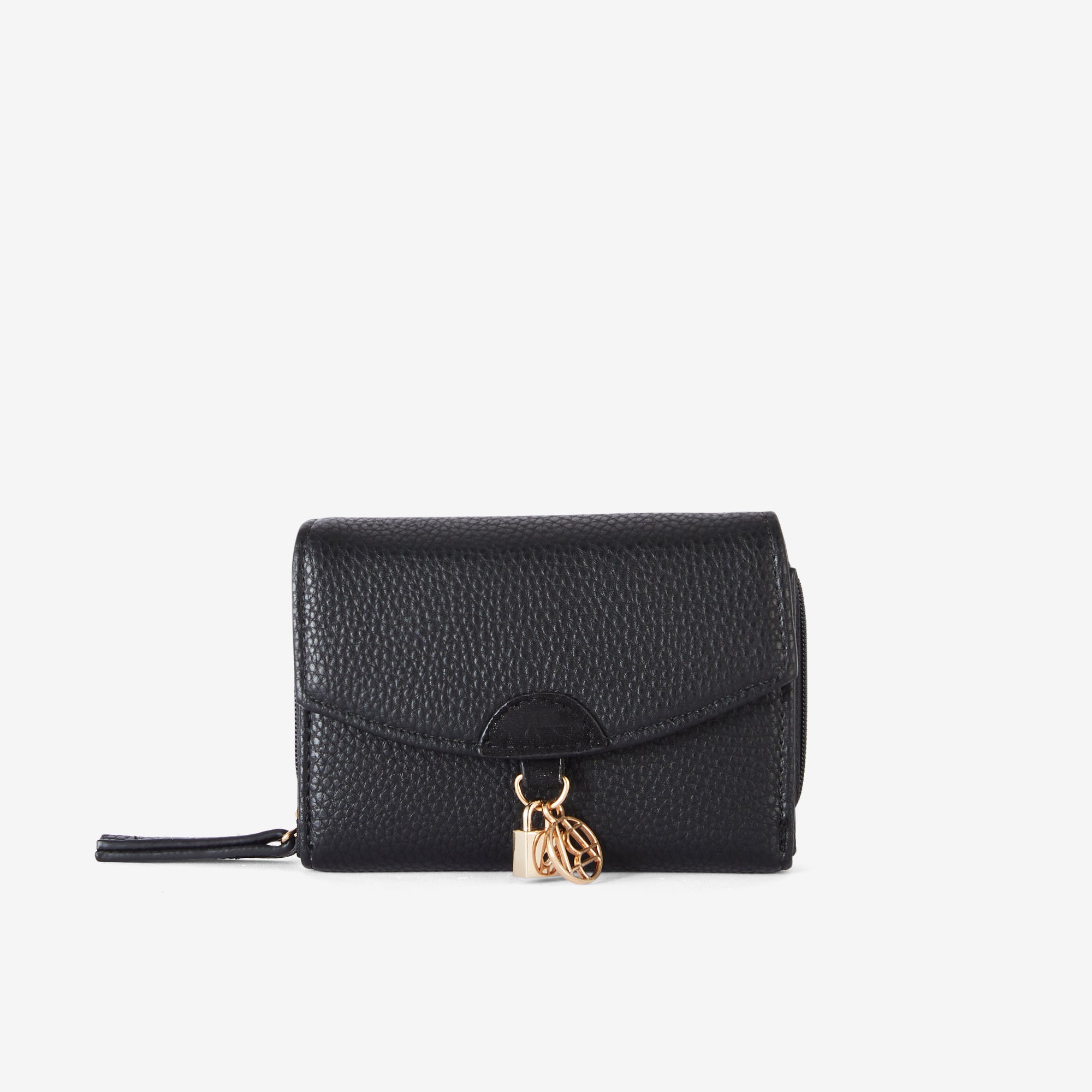 Portefeuille compagnon zippé à rabat noir