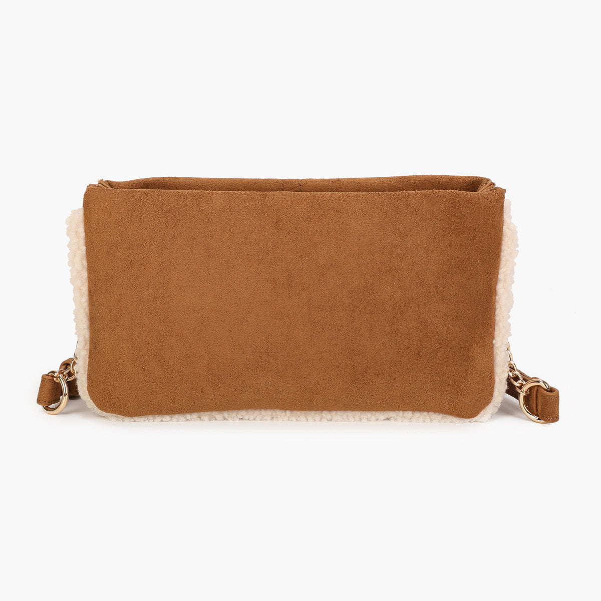 Sac pochette à bandoulière bi-matière camel