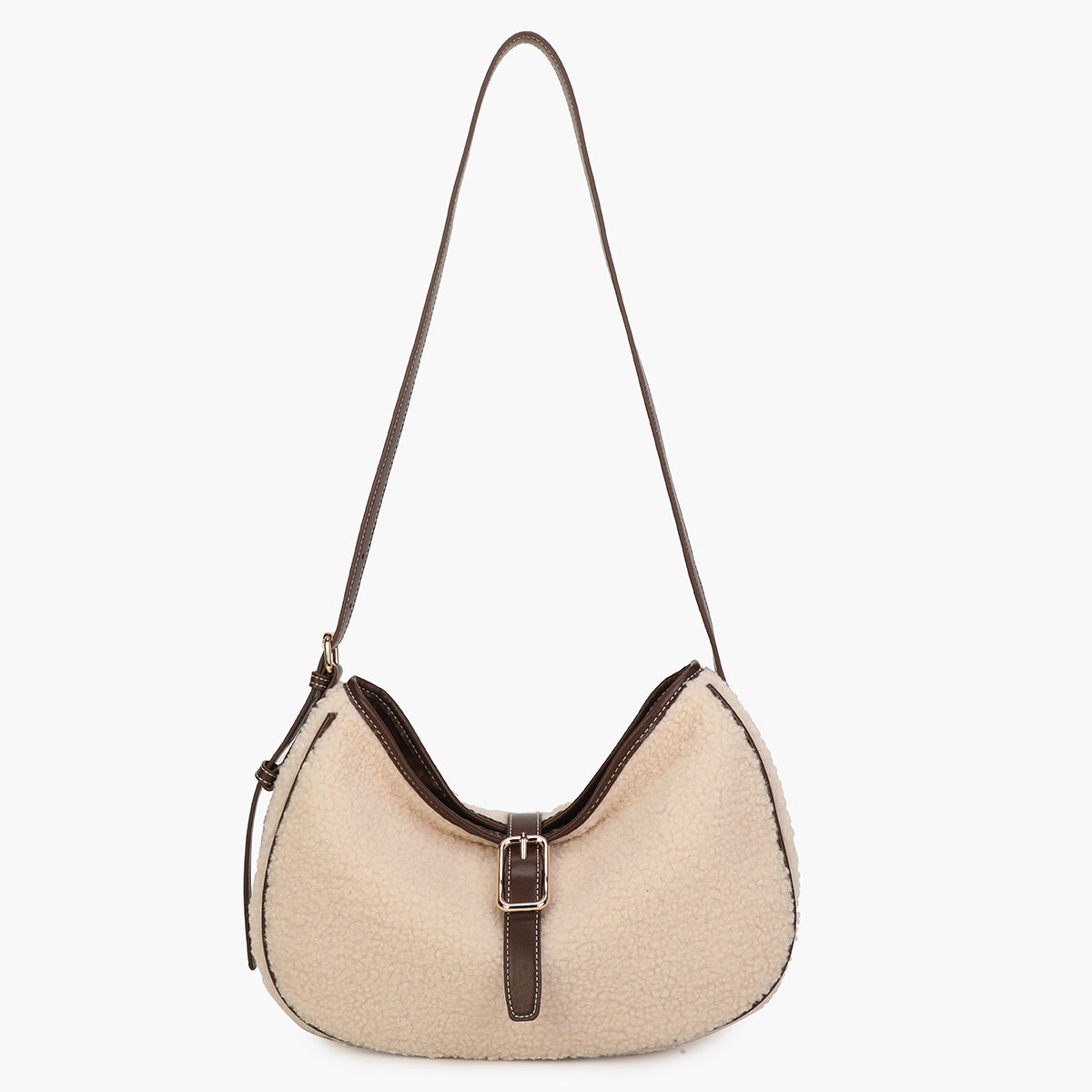 Sac croisé à bouclettes écru