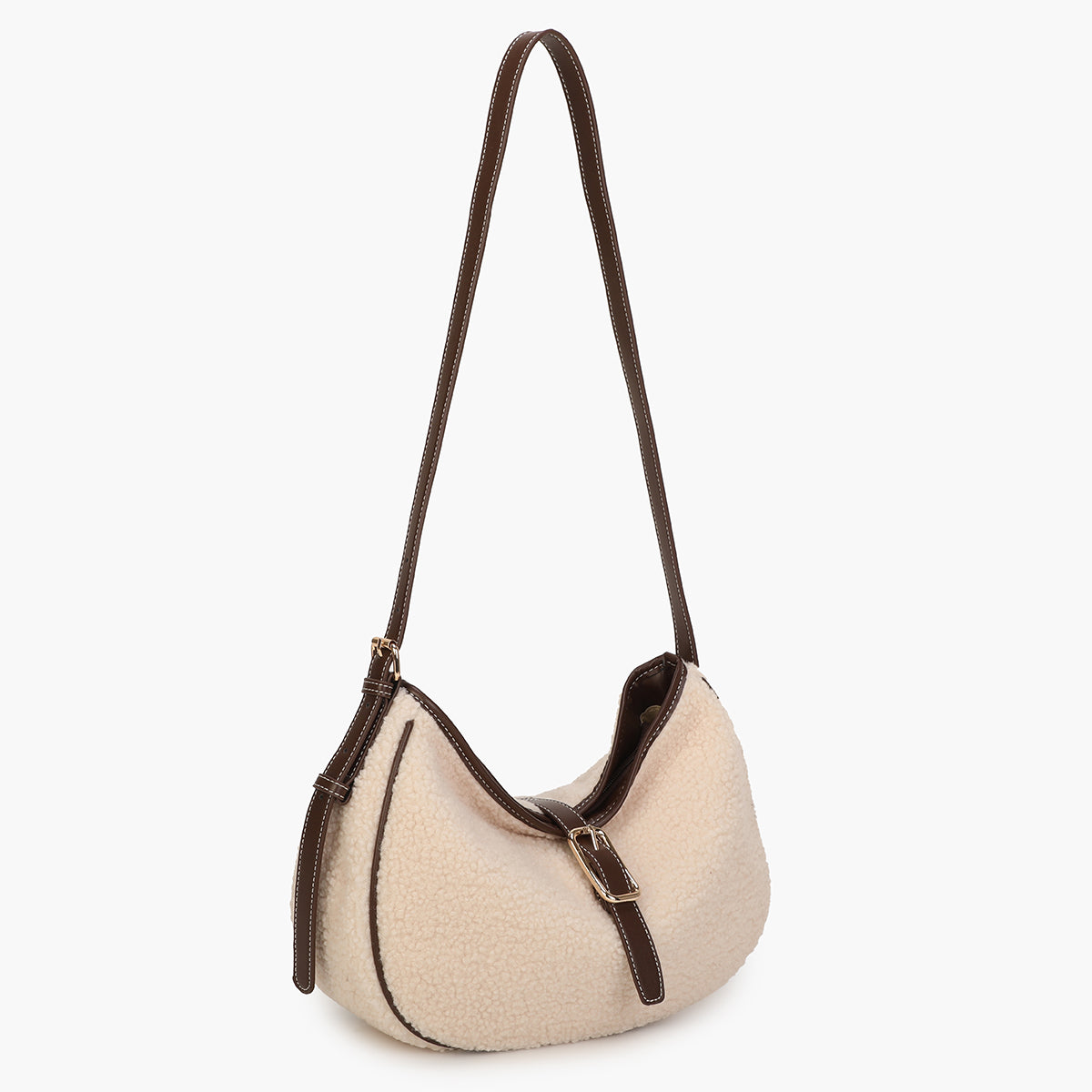 Sac croisé à bouclettes écru
