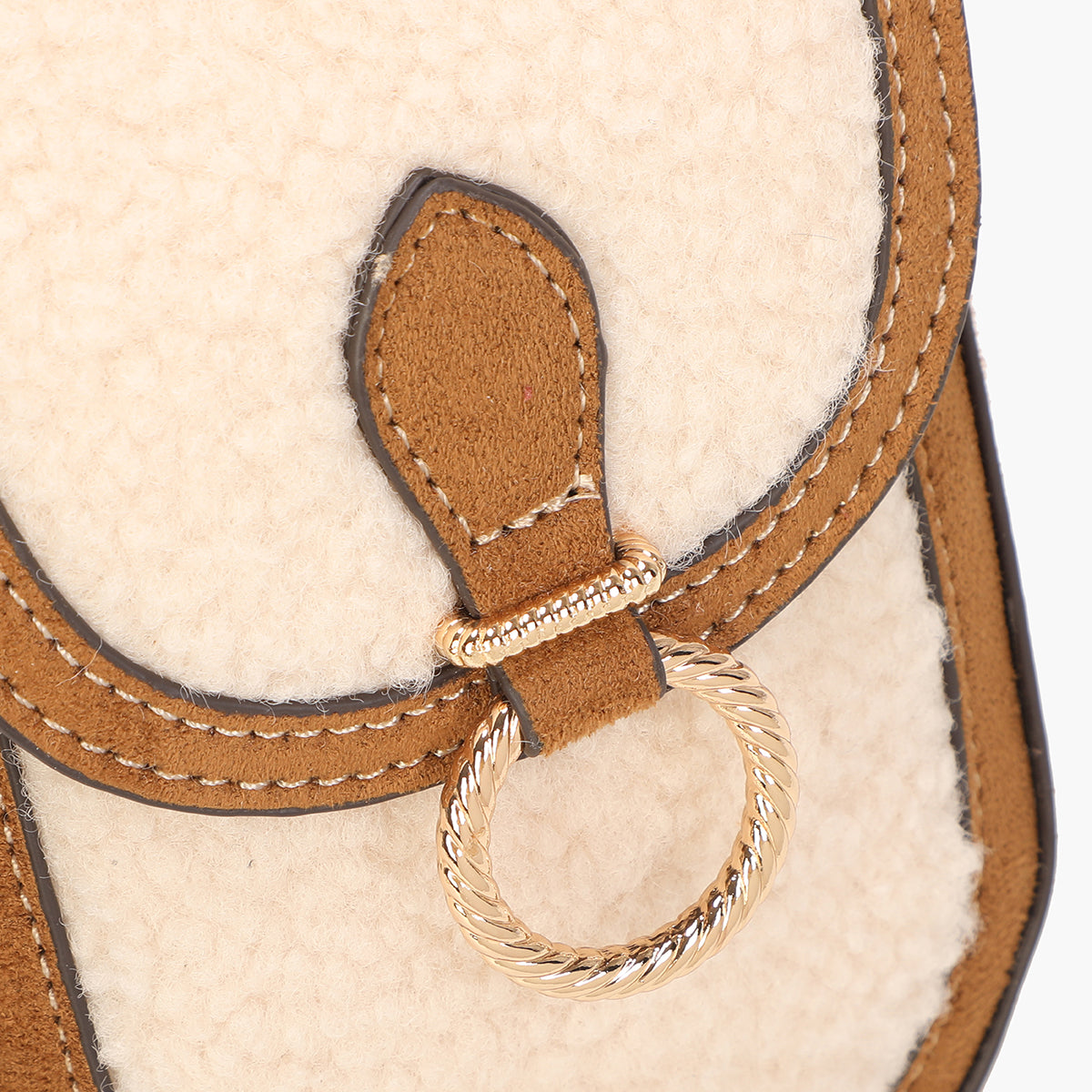 Pochette de téléphone bi-matière beige et camel