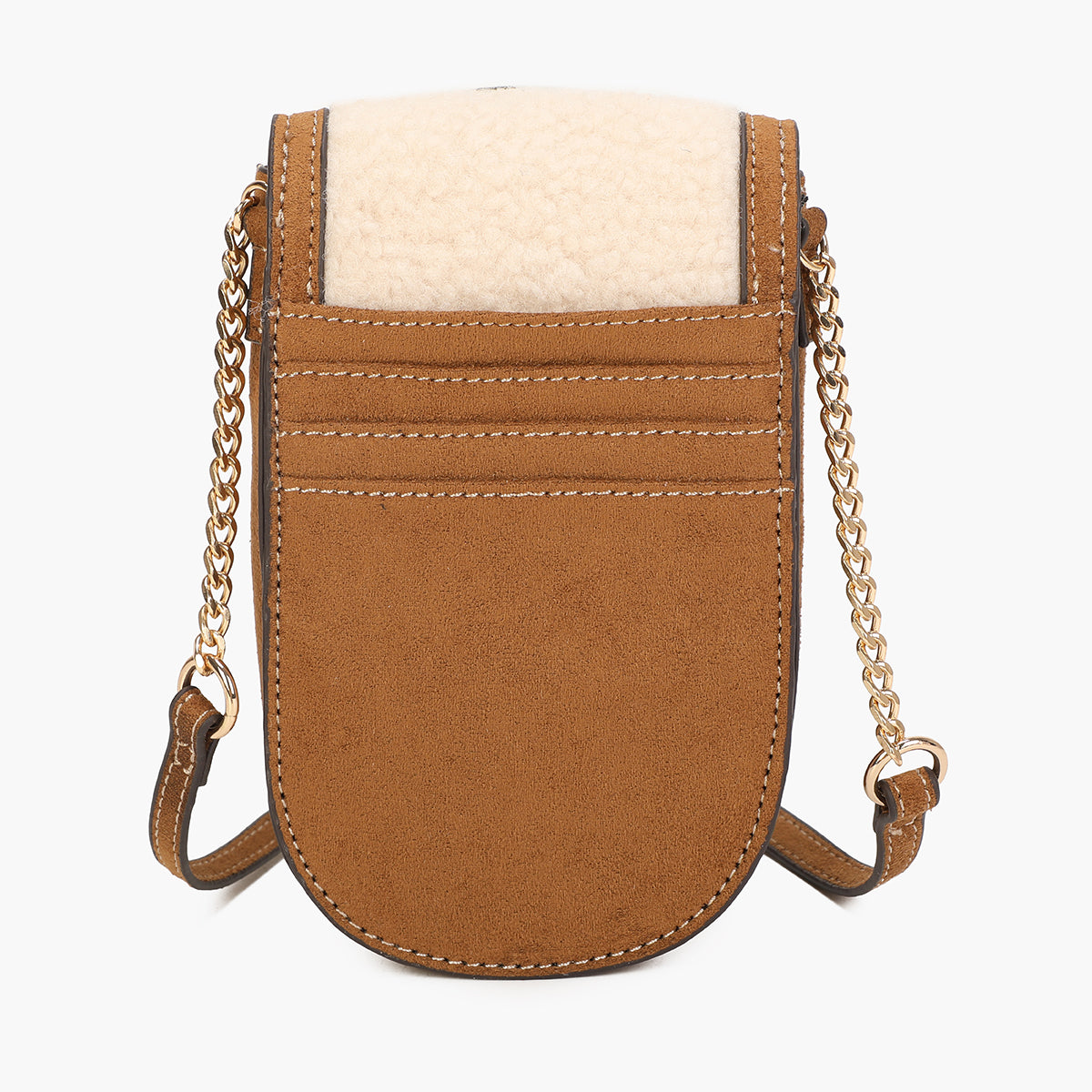 Pochette de téléphone bi-matière beige et camel