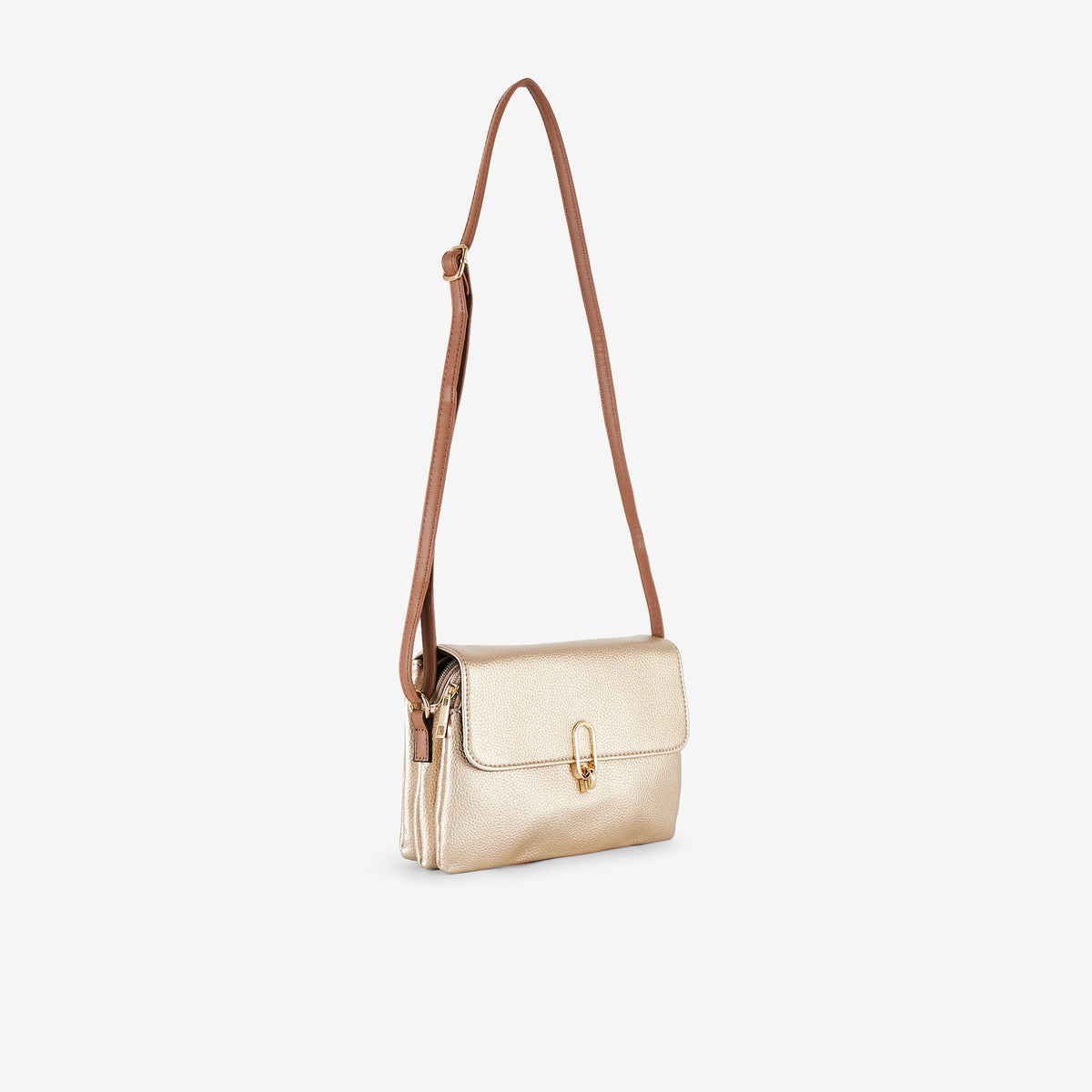 Pochette à bandoulière effet grainé doré