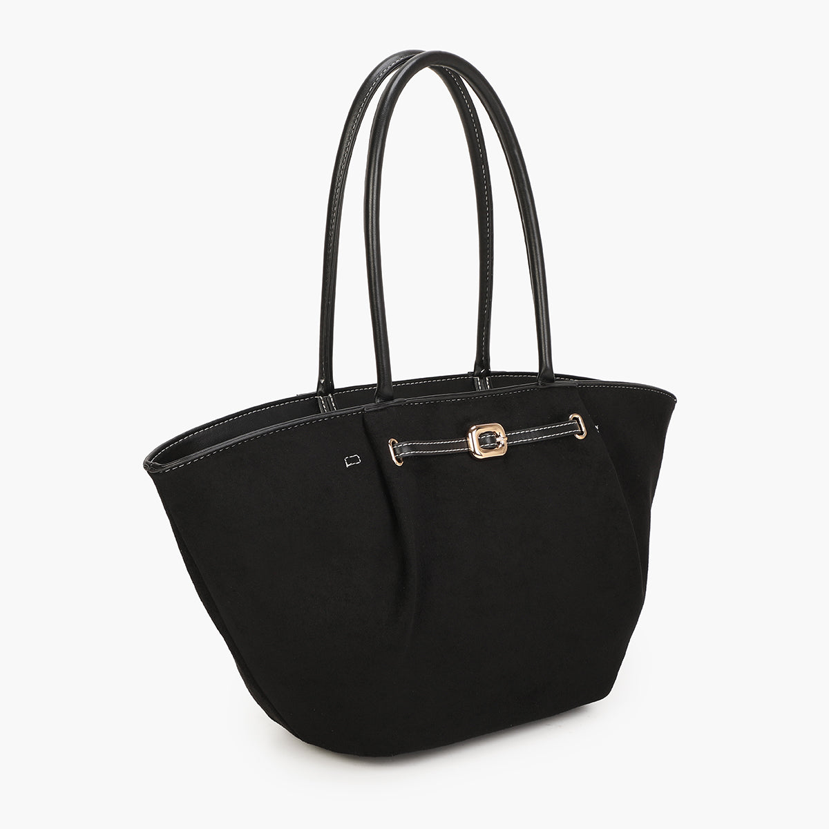 Cabas forme trapèze noir avec ceinture décorative