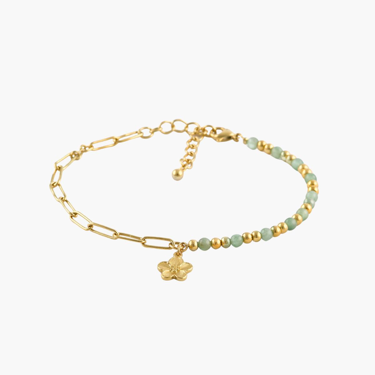 Bracelet chaîne et perles pendentif fleur - acier inoxydable