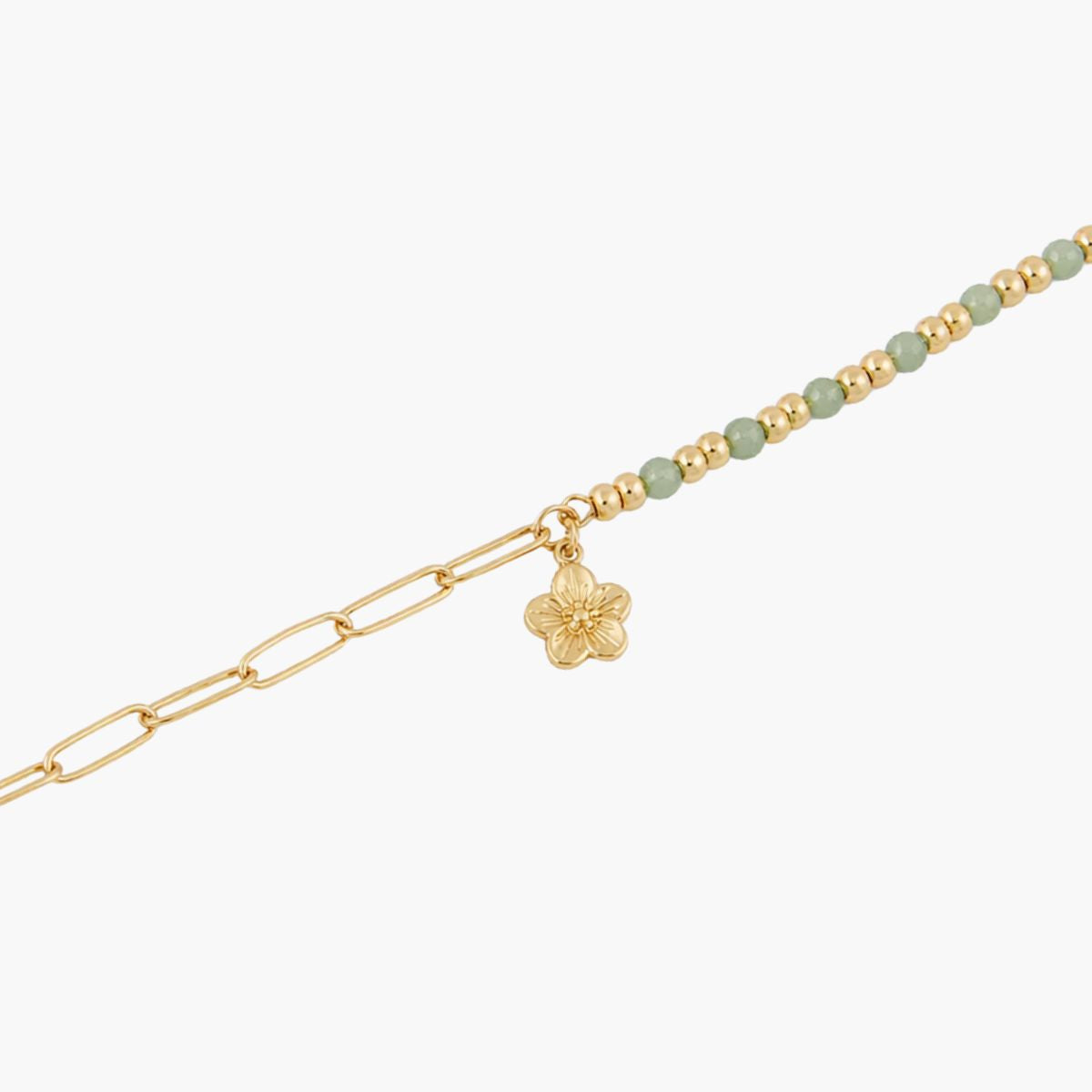 Bracelet chaîne et perles pendentif fleur - acier inoxydable