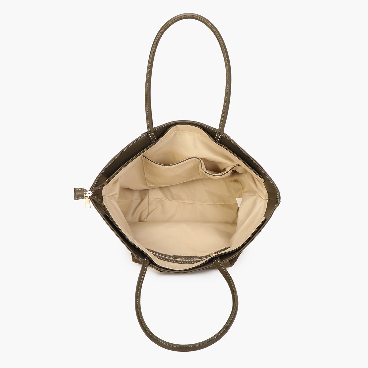Cabas forme trapèze kaki avec ceinture décorative