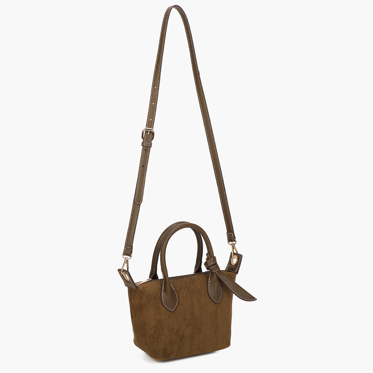 Petit sac texturé à anses et piqûres contrastées kaki