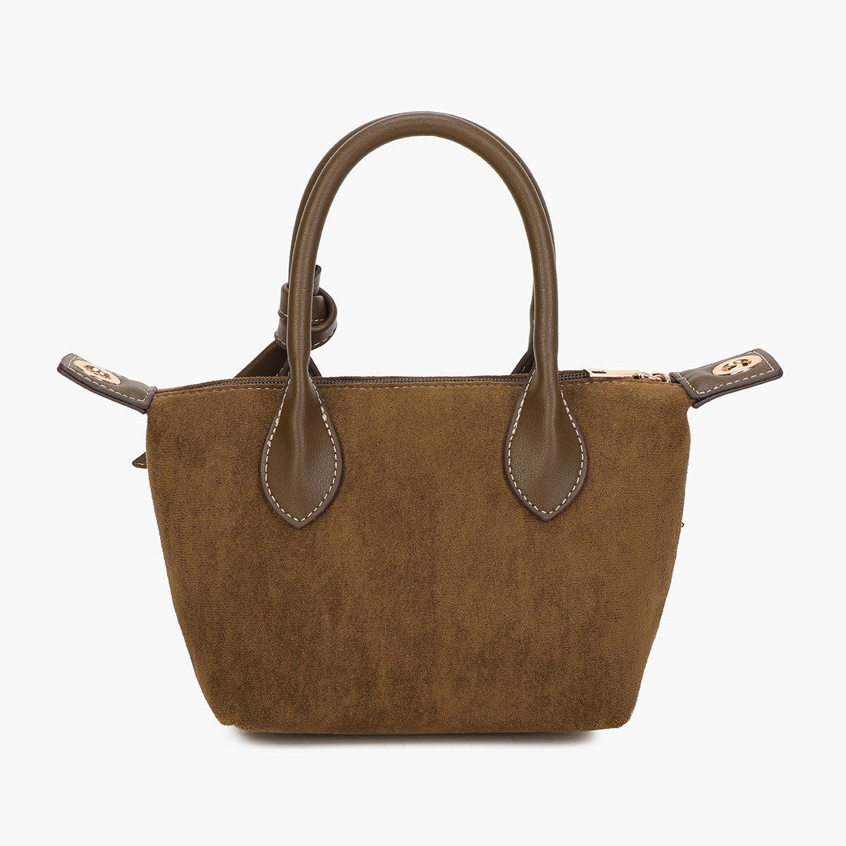 Petit sac texturé à anses et piqûres contrastées kaki
